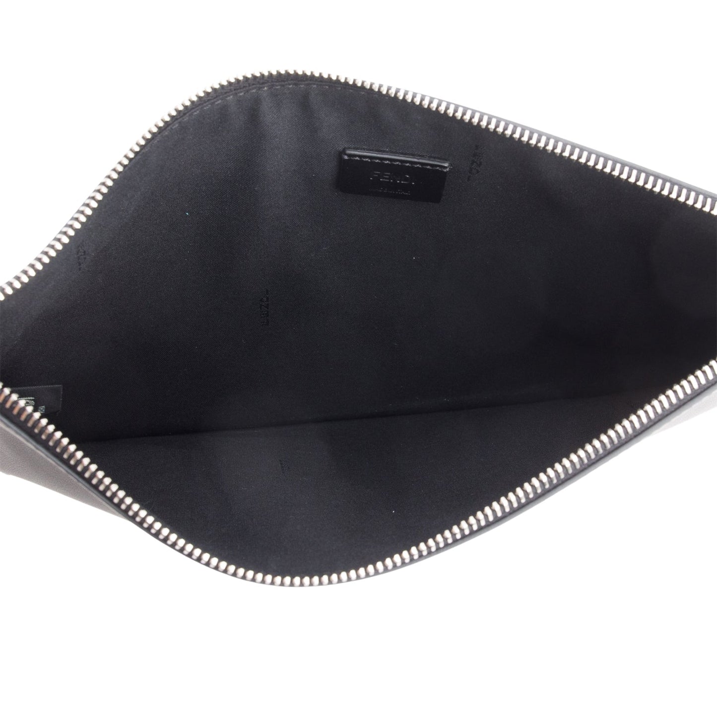 Fendi Black Calfskin Leather Monster Eye Zip Clutch