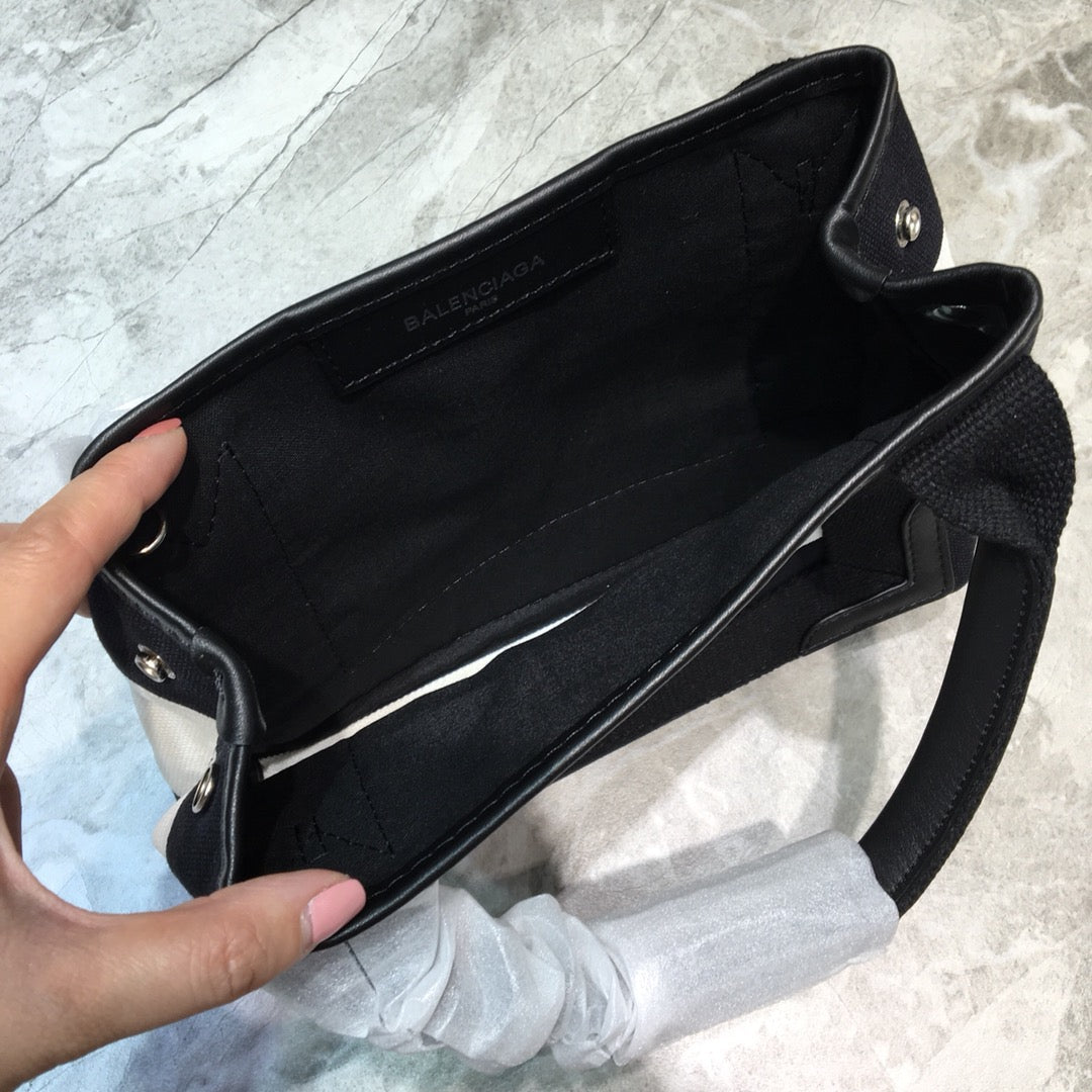Top Quality Navy Small Cabas Tote Bag In Black And White, For Women,  Bags 18.5in/47cm