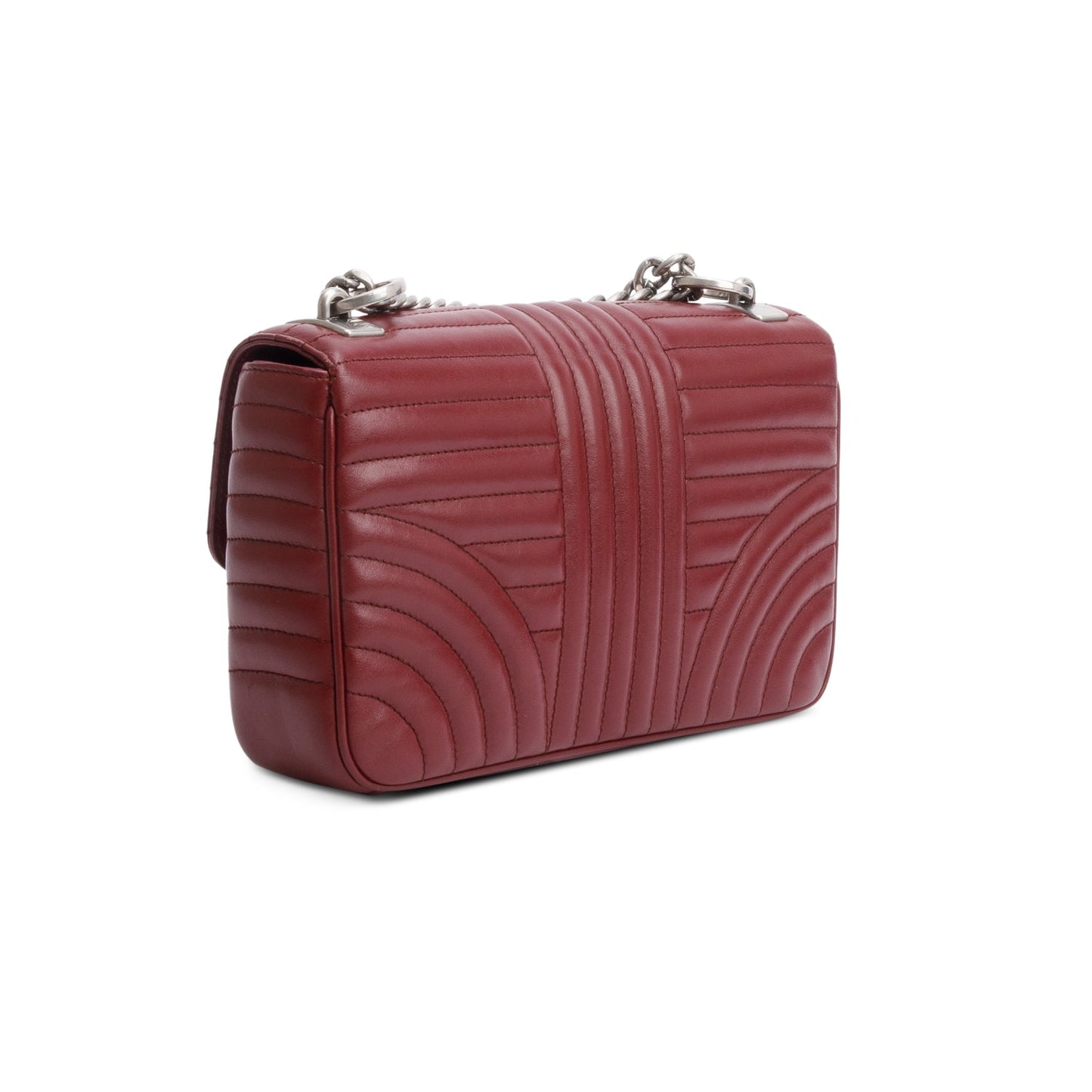 Prada Burgundy Soft Calf Impunture Diagramme Medium Chain Flap Shoulder Bag
