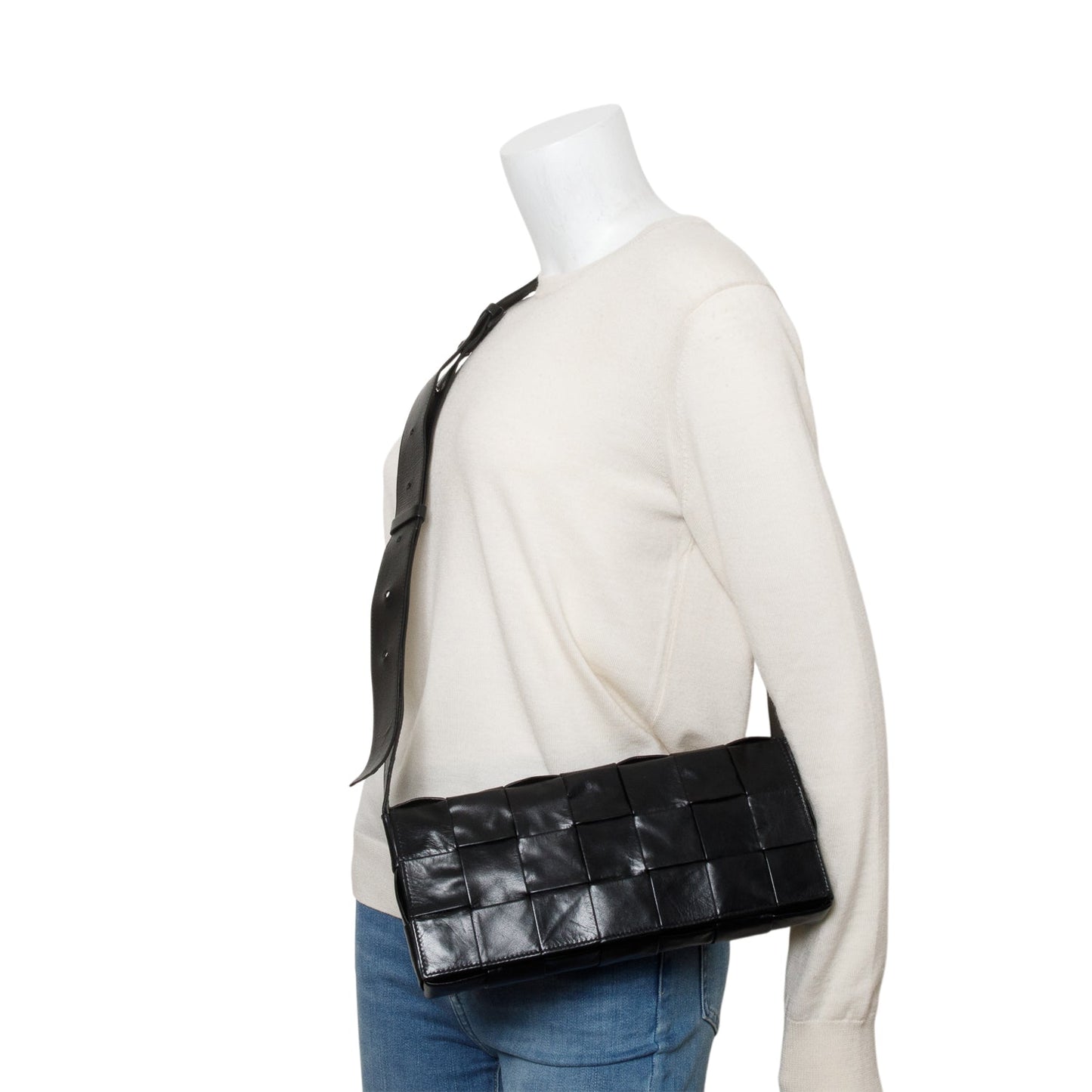 Bottega Veneta Black Paper Intrecciato The Stretch Cassette Bag