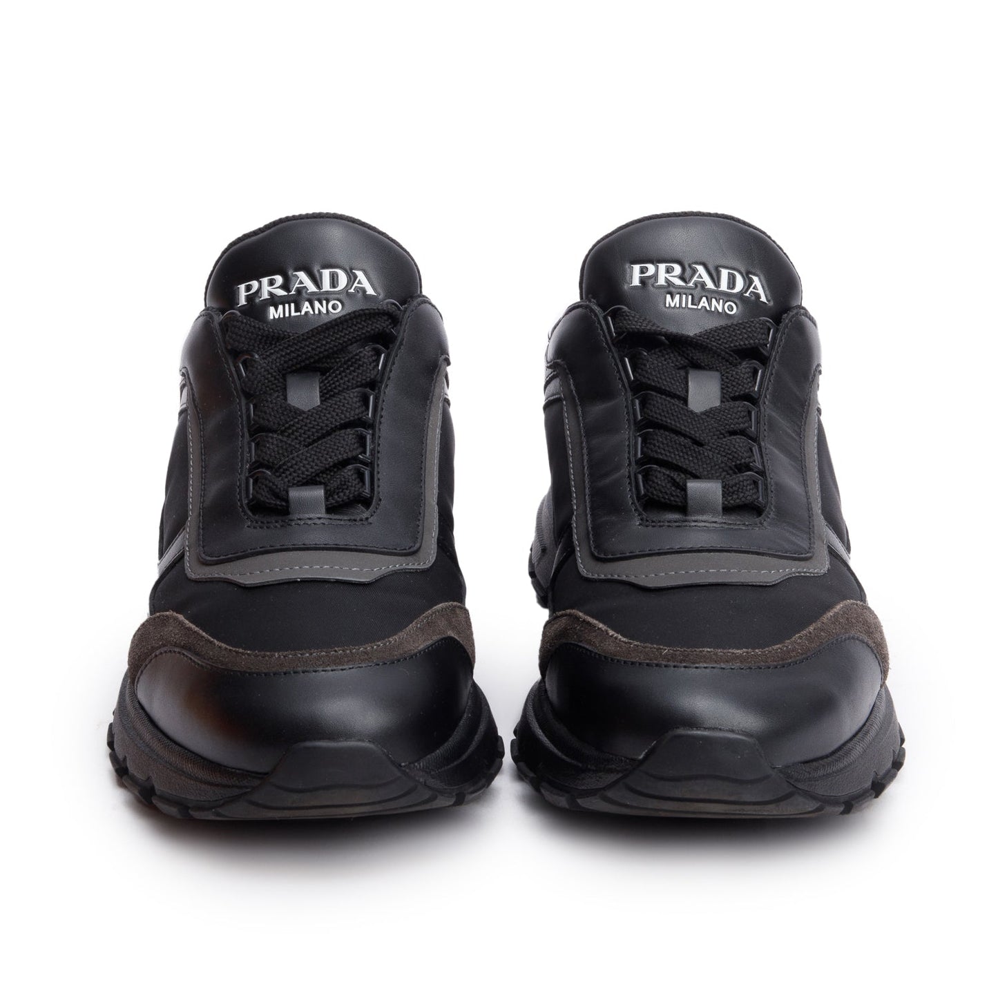 Prada Black Leather Suede Athletic Sneakers, Men's Size 6