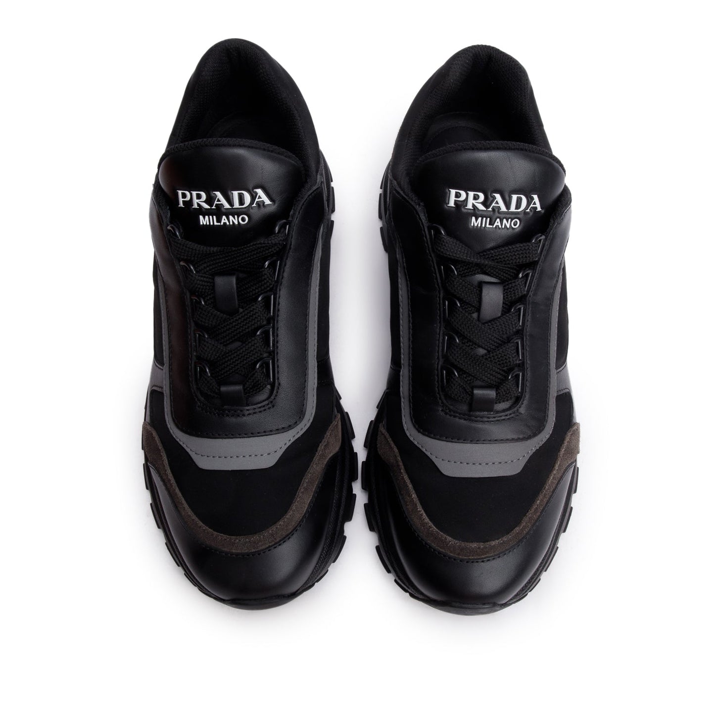 Prada Black Leather Suede Athletic Sneakers, Men's Size 6