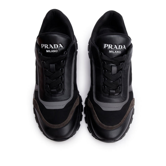 Prada Black Leather Suede Athletic Sneakers, Men's Size 6