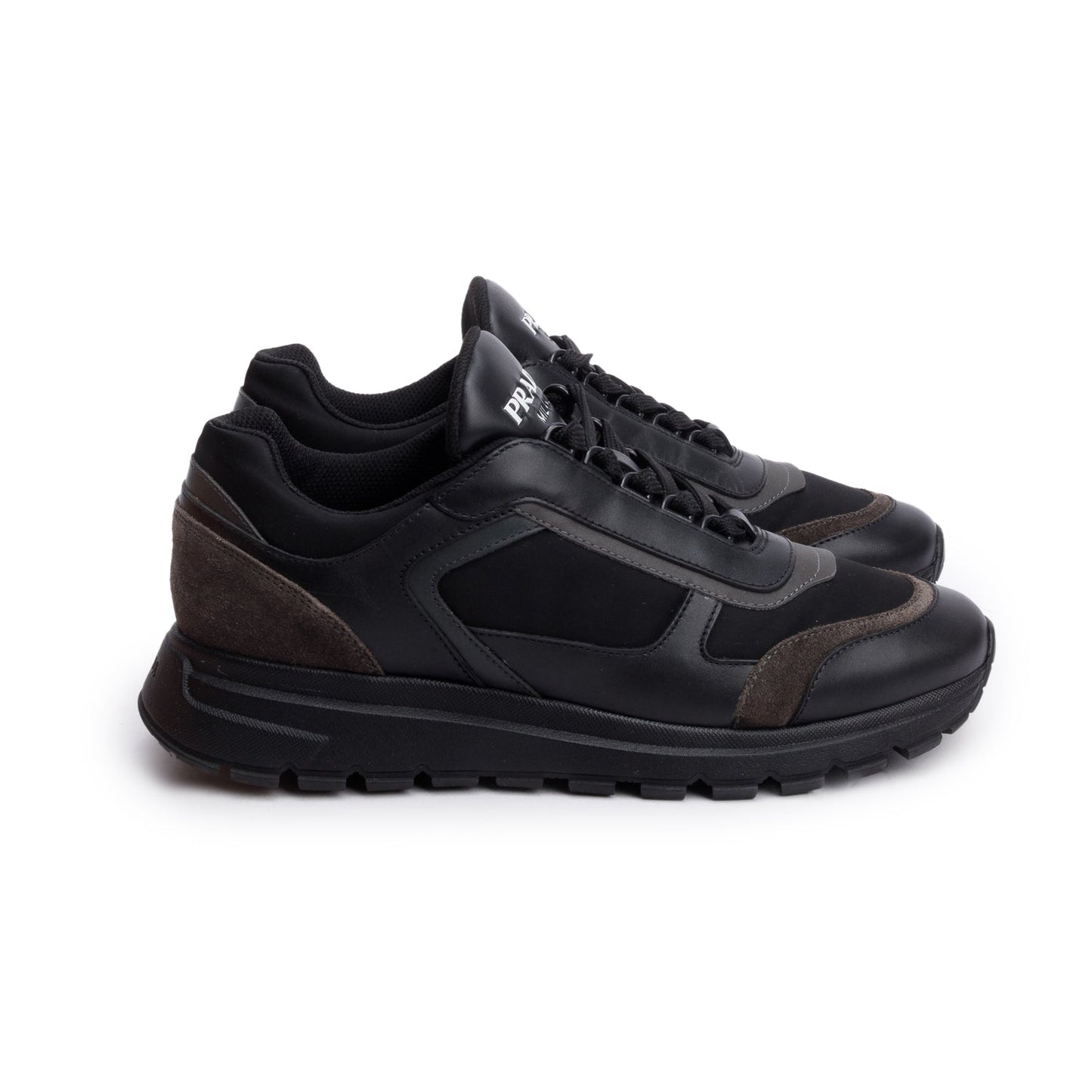 Prada Black Leather Suede Athletic Sneakers, Men's Size 6