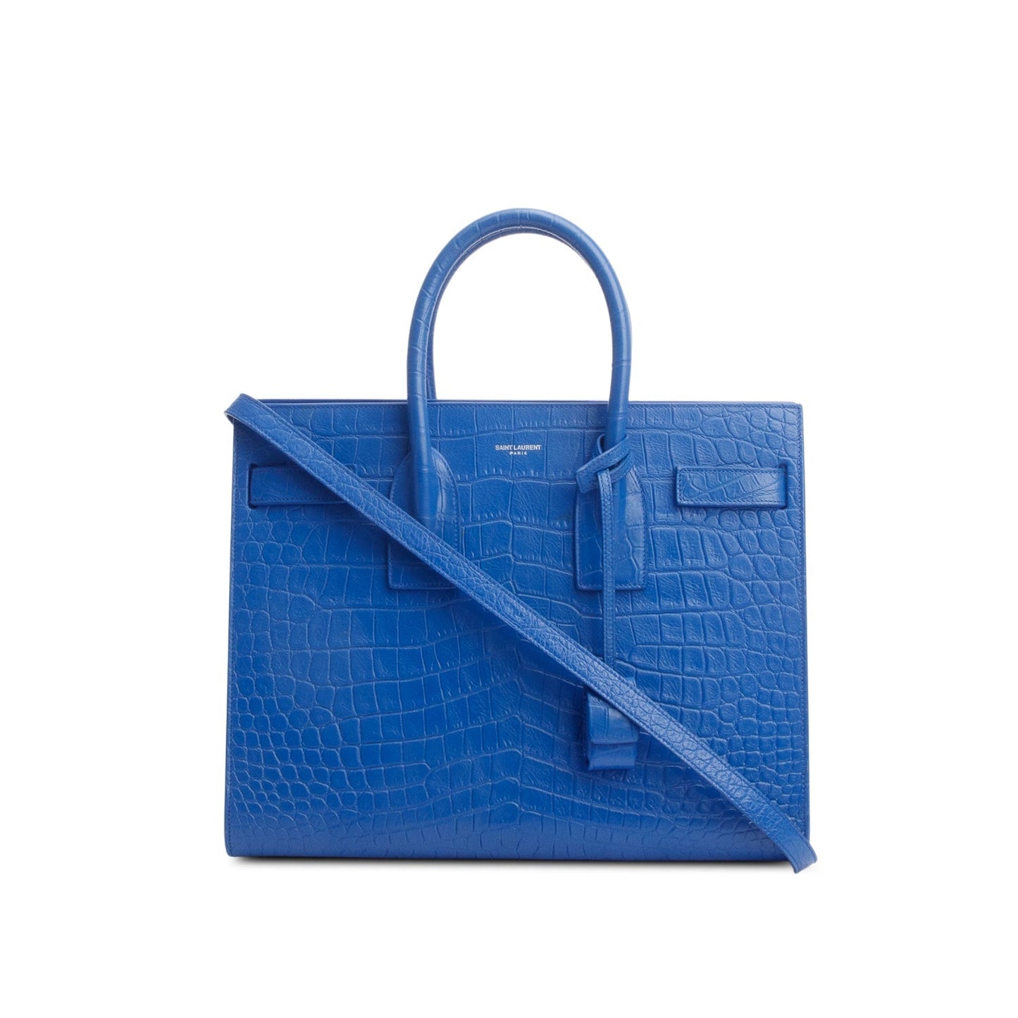 Saint Laurent Blue Crocodile Embossed Calfskin Leather Small Sac De Jour