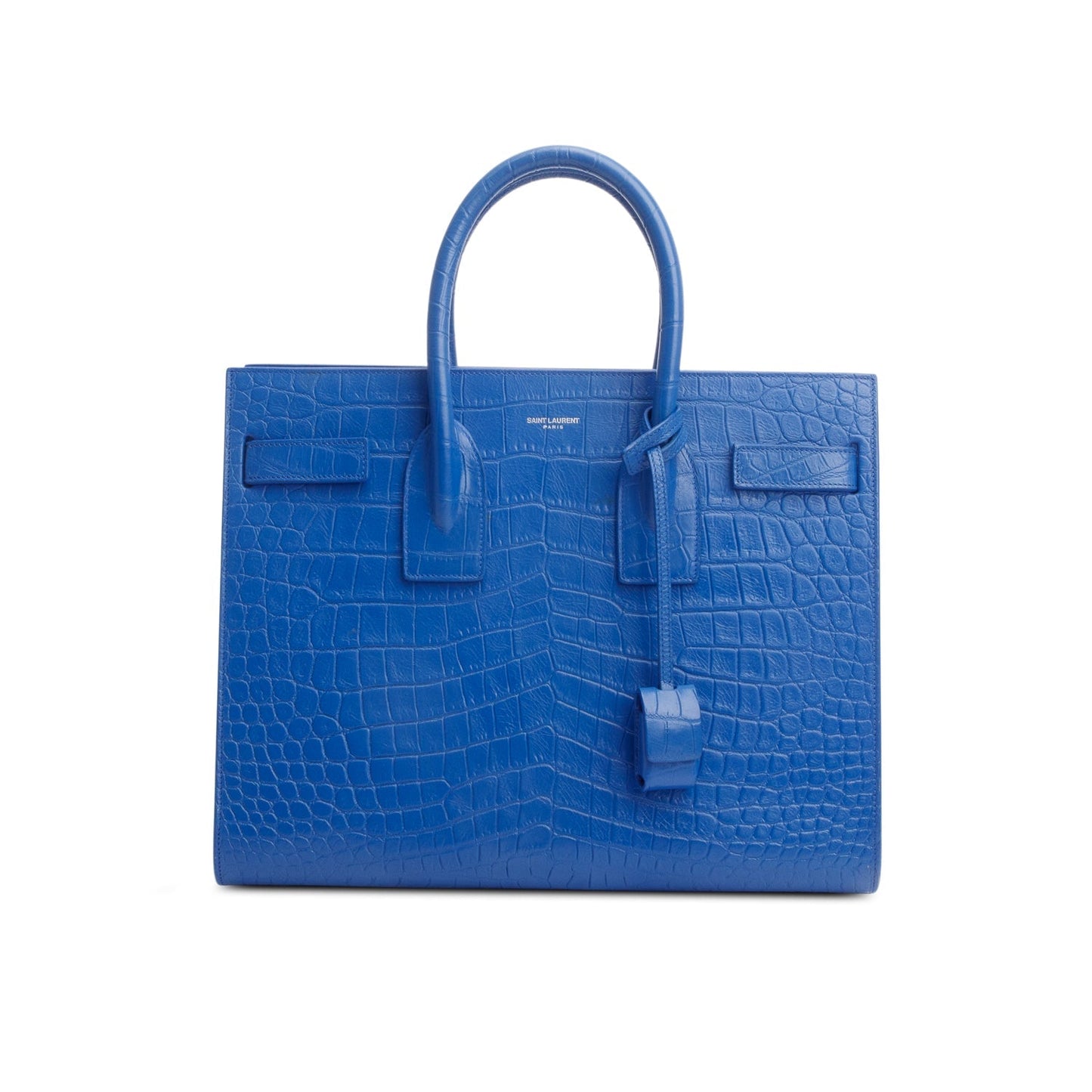 Saint Laurent Blue Crocodile Embossed Calfskin Leather Small Sac De Jour