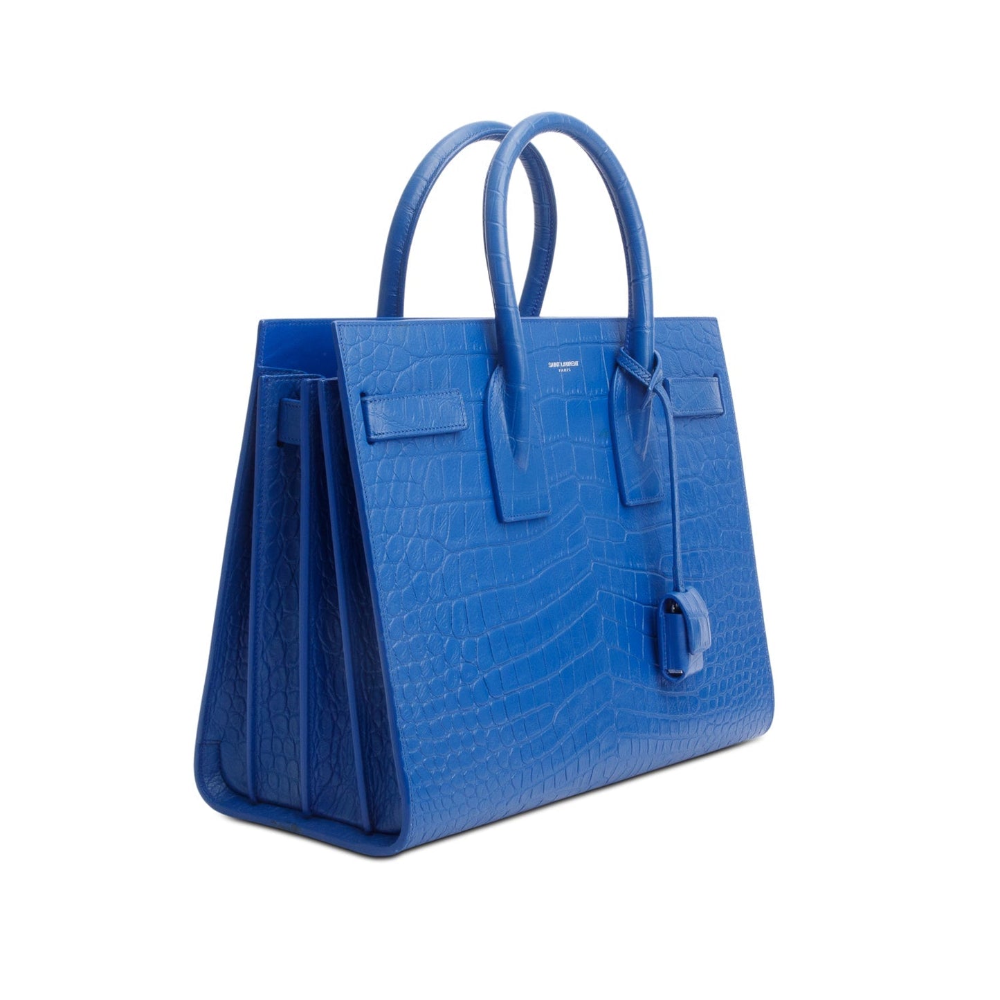 Saint Laurent Blue Crocodile Embossed Calfskin Leather Small Sac De Jour
