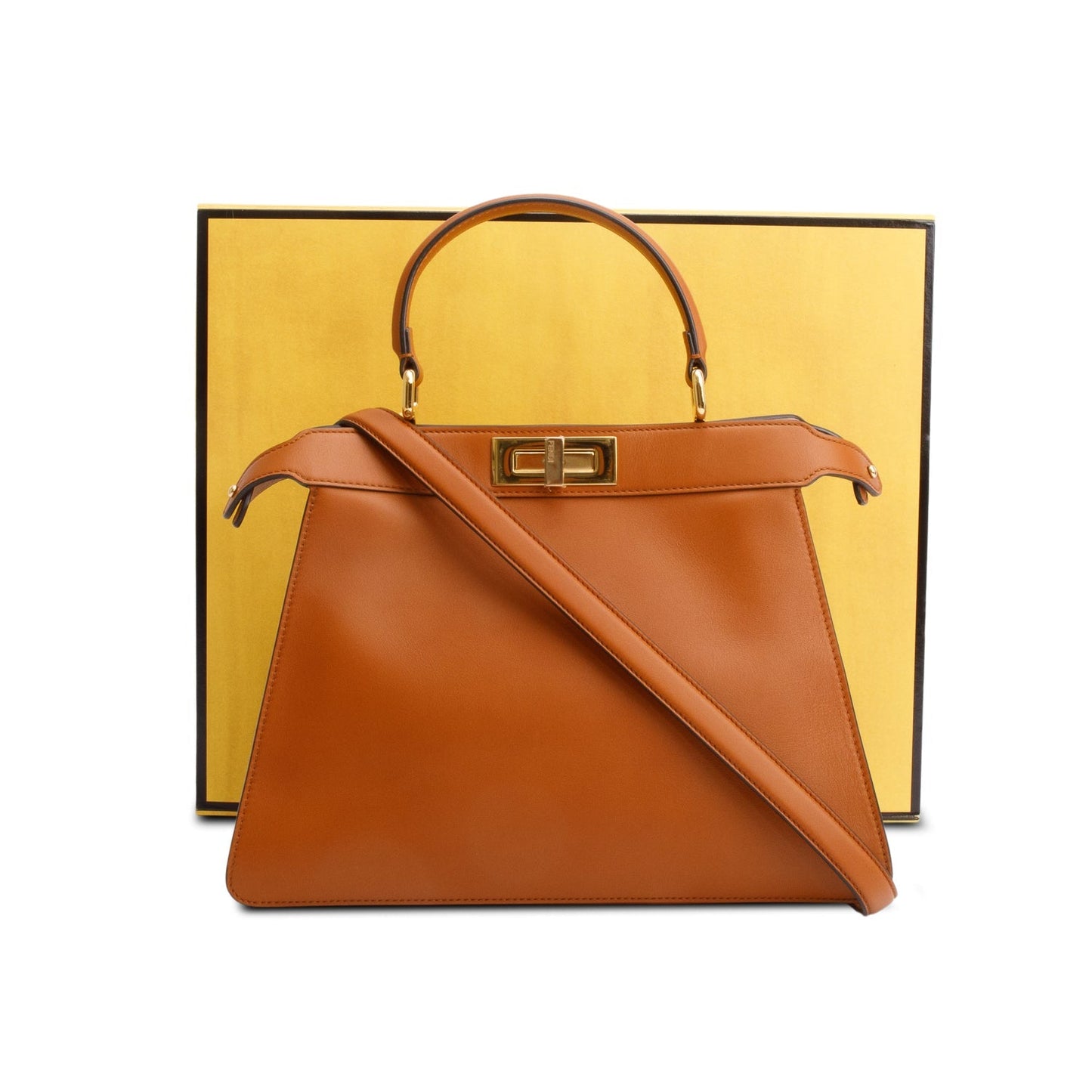 Fendi 2021 Brown Calfskin Leather Medium Peekaboo ISeeU Bag