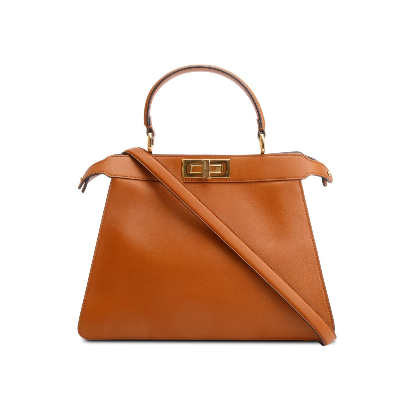 Fendi 2021 Brown Calfskin Leather Medium Peekaboo ISeeU Bag