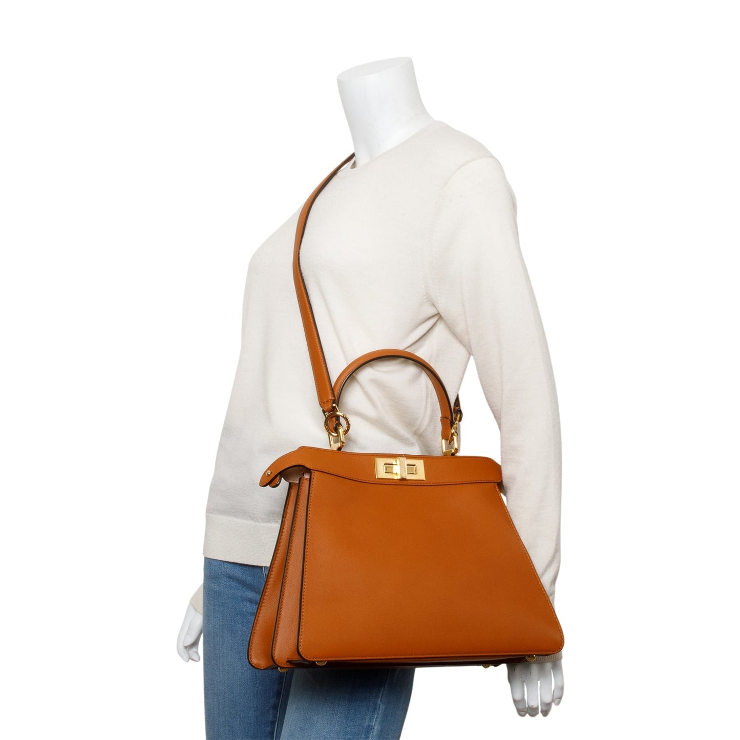 Fendi 2021 Brown Calfskin Leather Medium Peekaboo ISeeU Bag