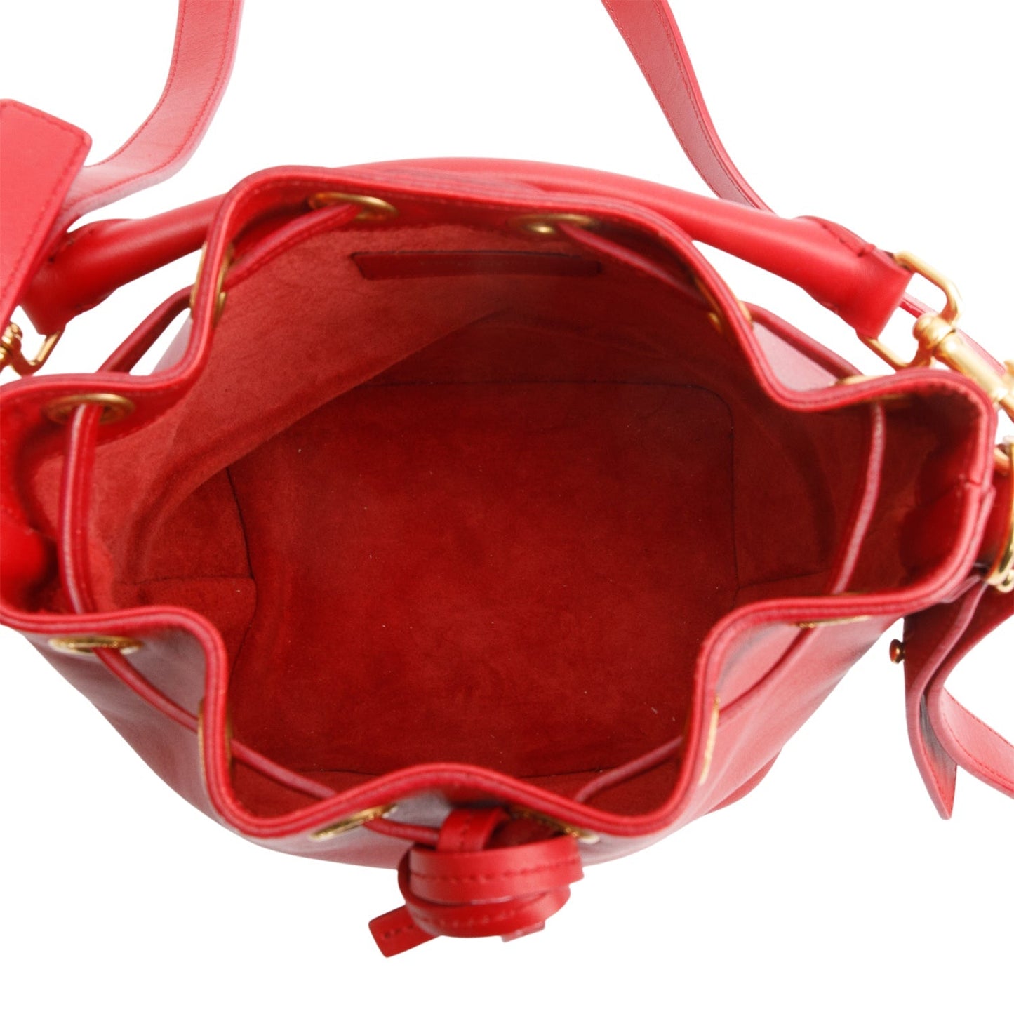 Saint Laurent Red Calskin Leather Small Emmanuel Bucket Bag
