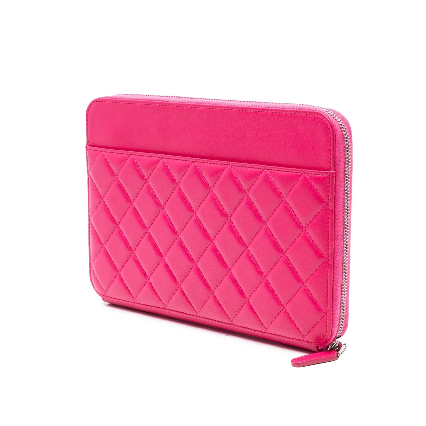 Pink Chanel Large Quilted Lambskin Zip Around Organizer Clutch