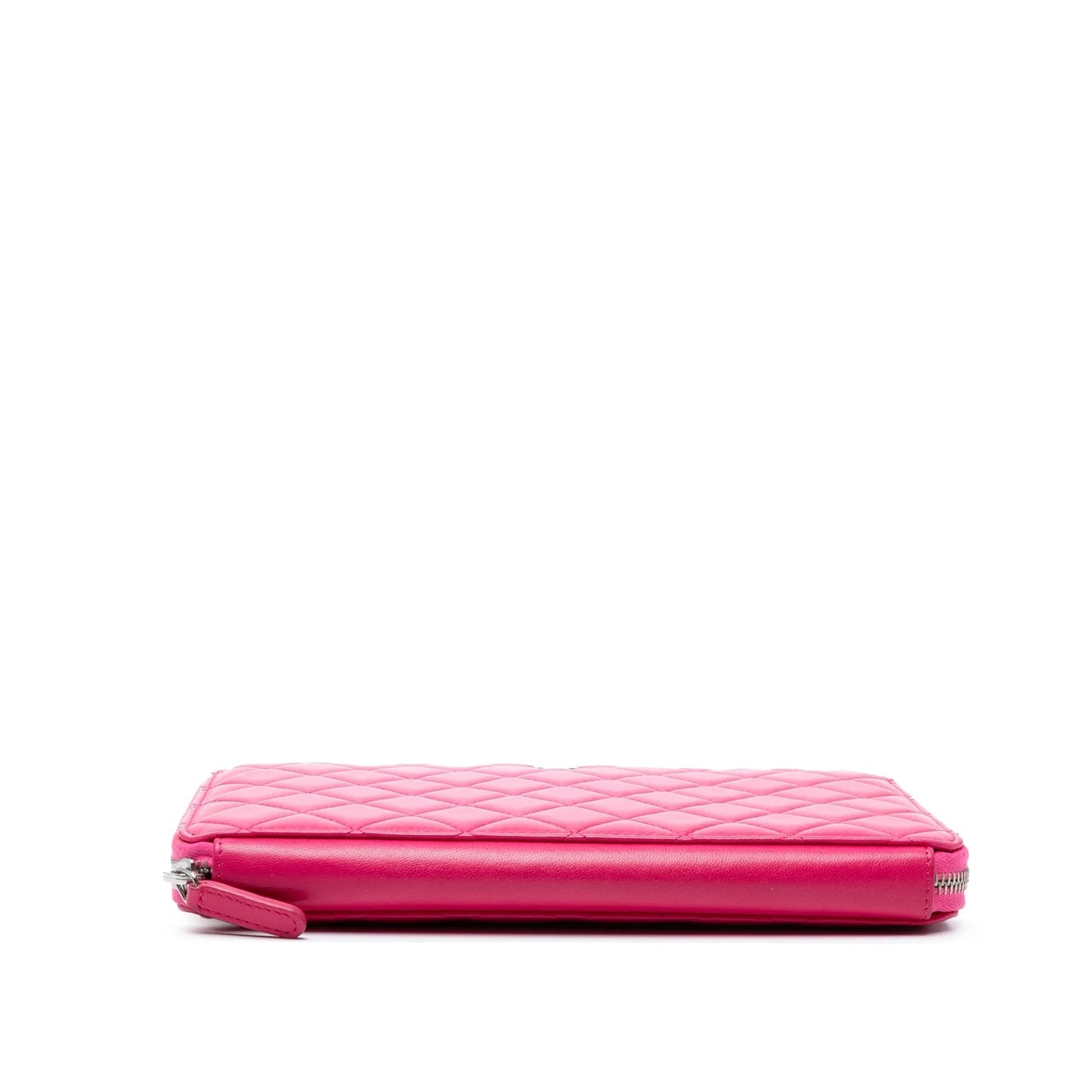 Pink Chanel Large Quilted Lambskin Zip Around Organizer Clutch