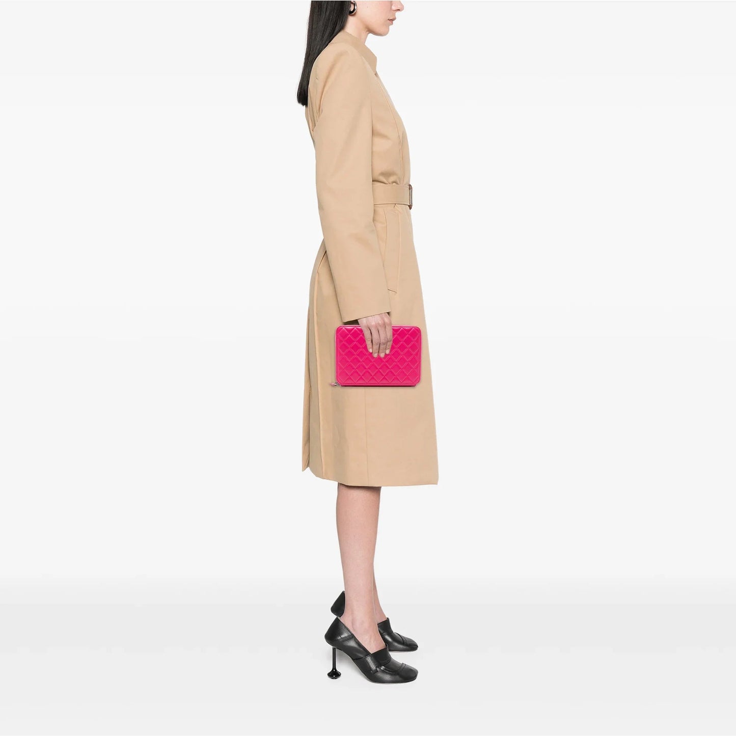 Pink Chanel Large Quilted Lambskin Zip Around Organizer Clutch