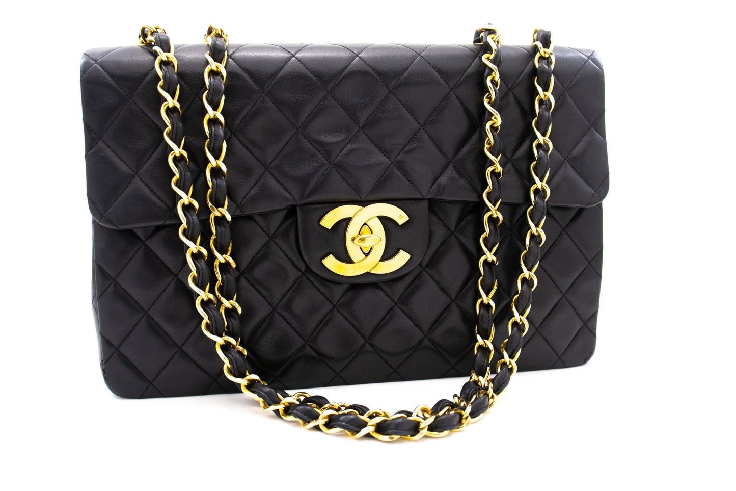 CHANEL Classic Large 13" Flap Chain Shoulder Bag Black Lambskin