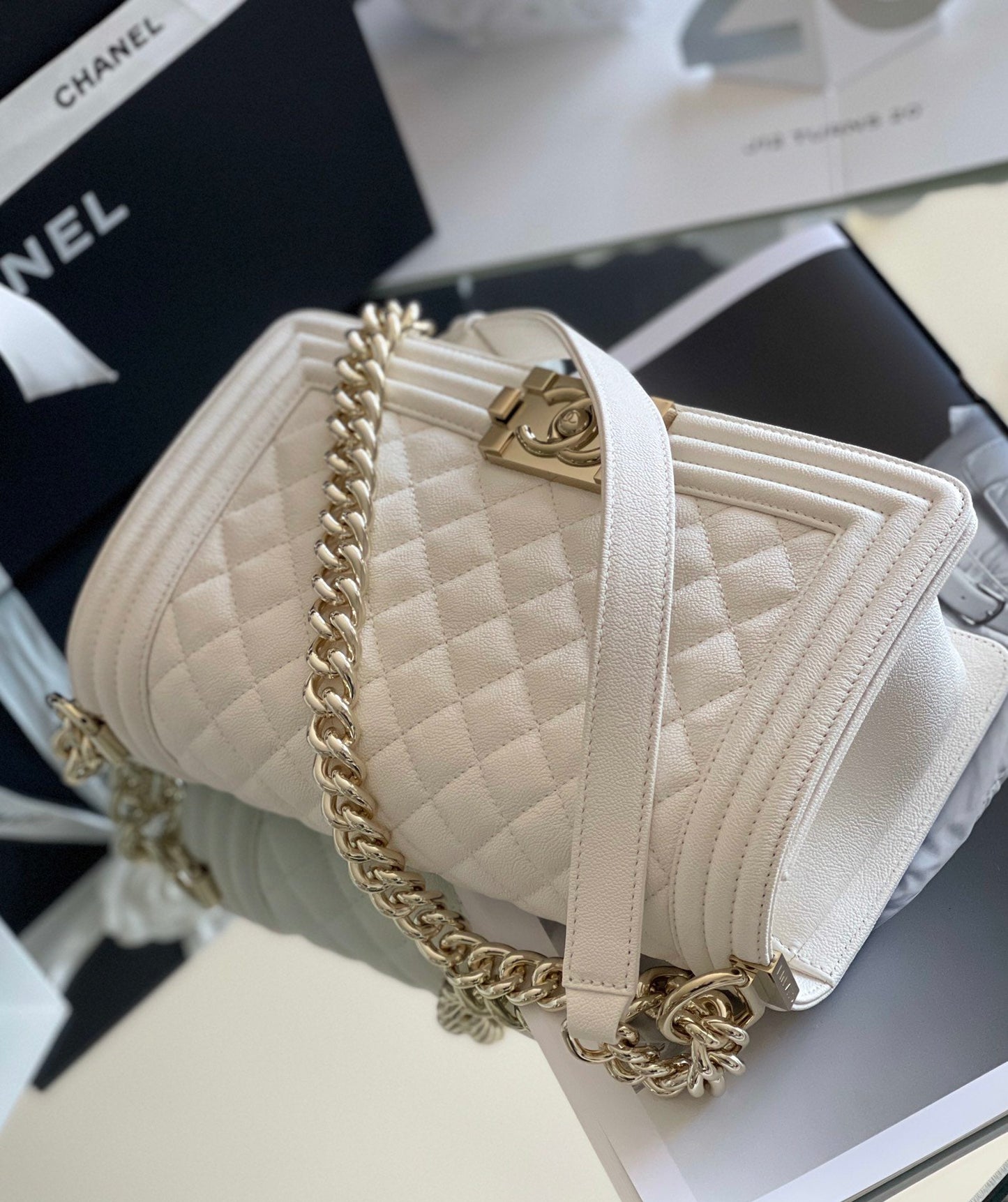 CHLMeTop Qualityum Classic Top Qualityap Bag 25cm White For Women A67086