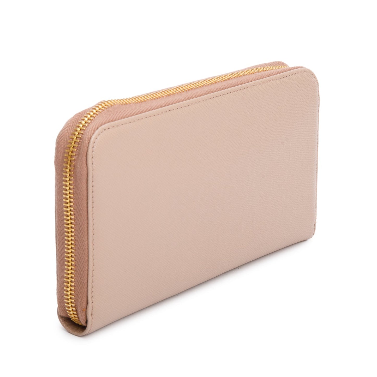 Prada Beige Saffiano Leather Zip Around Wallet