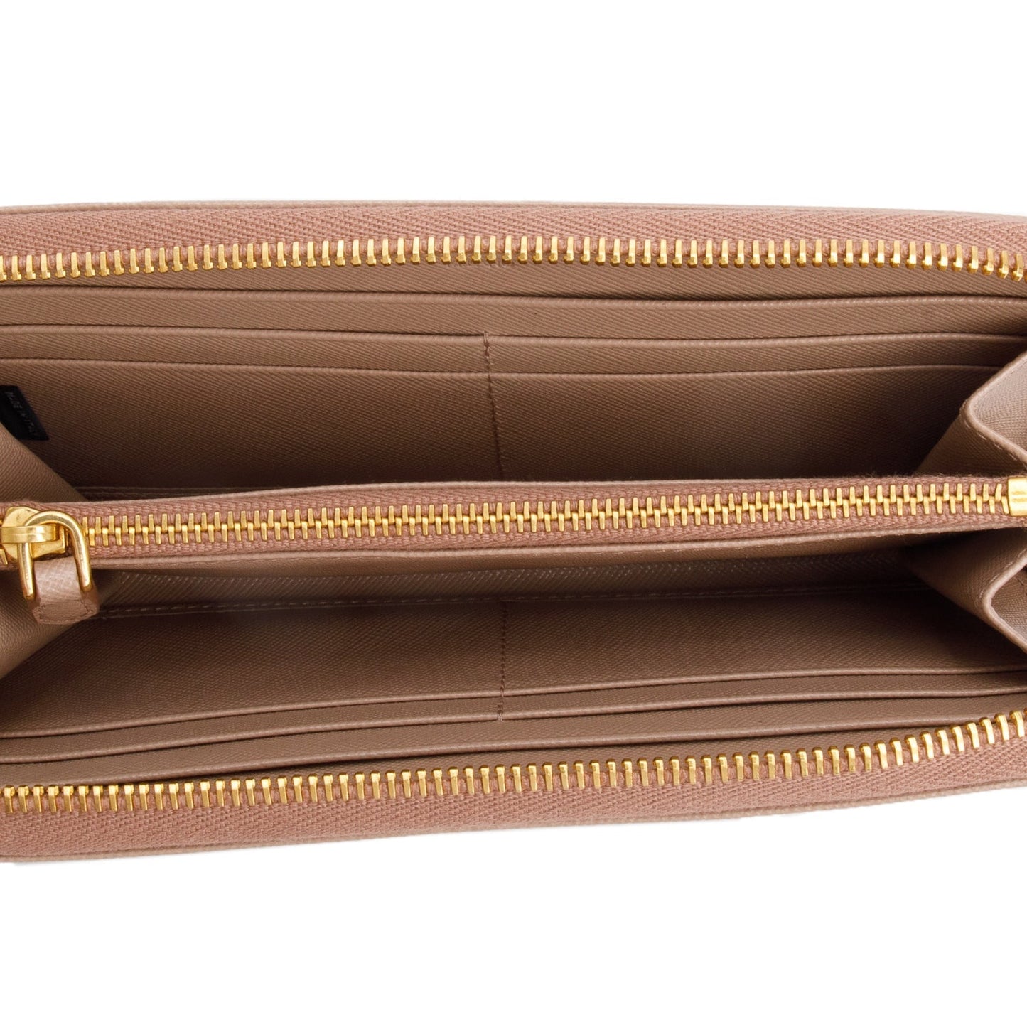 Prada Beige Saffiano Leather Zip Around Wallet