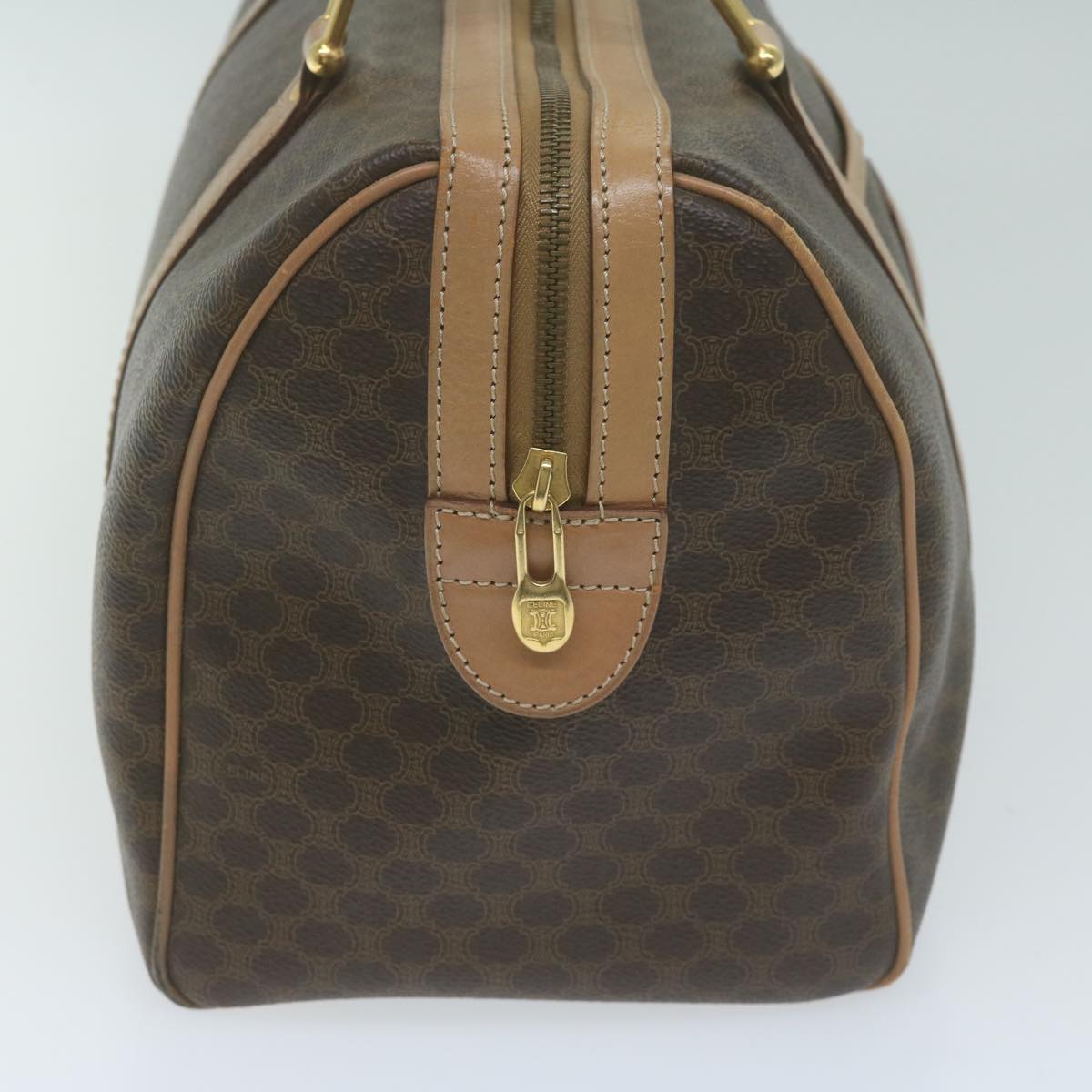 Luxury CELINE Macadam Canvas Boston Bag PVC Brown  63609