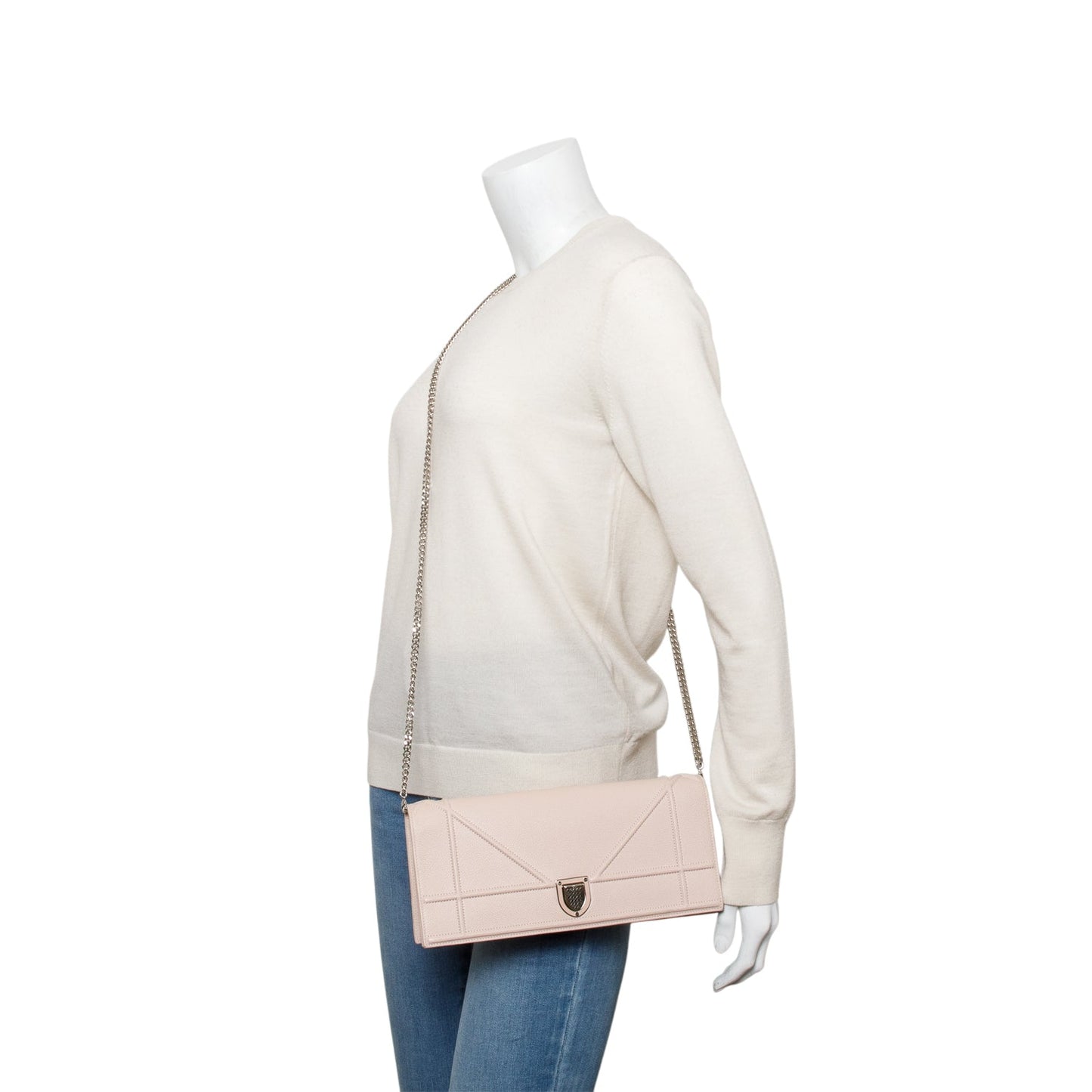 Christian Dior Beige Grained Calfskin Leather Diorama Croisiere Long Wallet on Chain