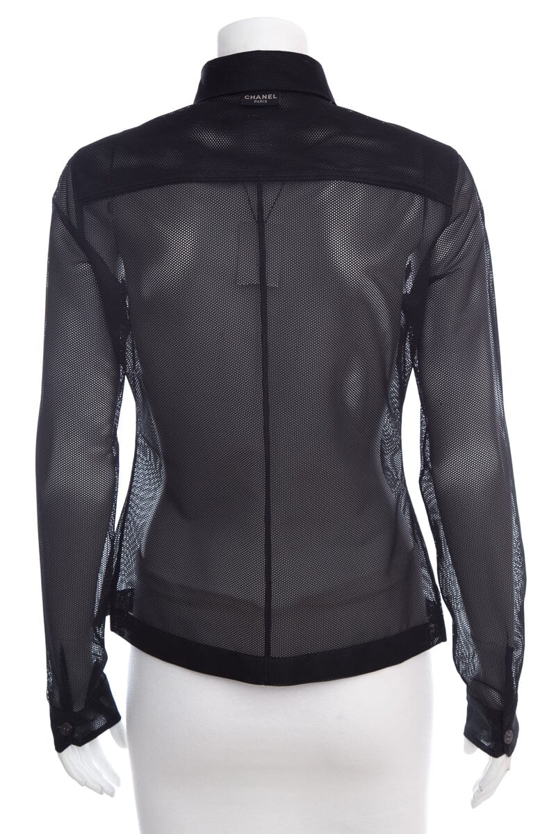Chanel Black Button Up Net/Mesh Long Sleeve Blo  SZ 36