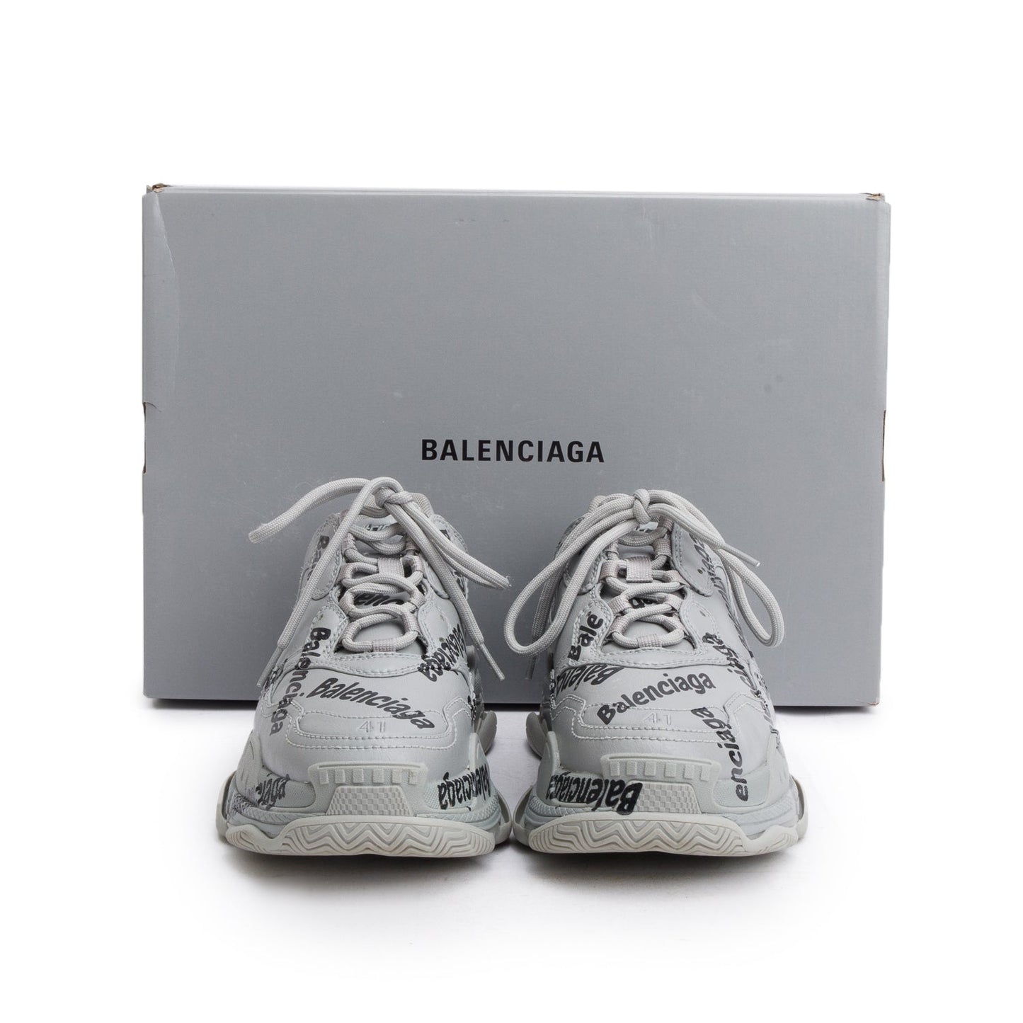 Balenciaga Grey Leather All Over Logo Triple S Chunky Sneakers, Men's Size 41