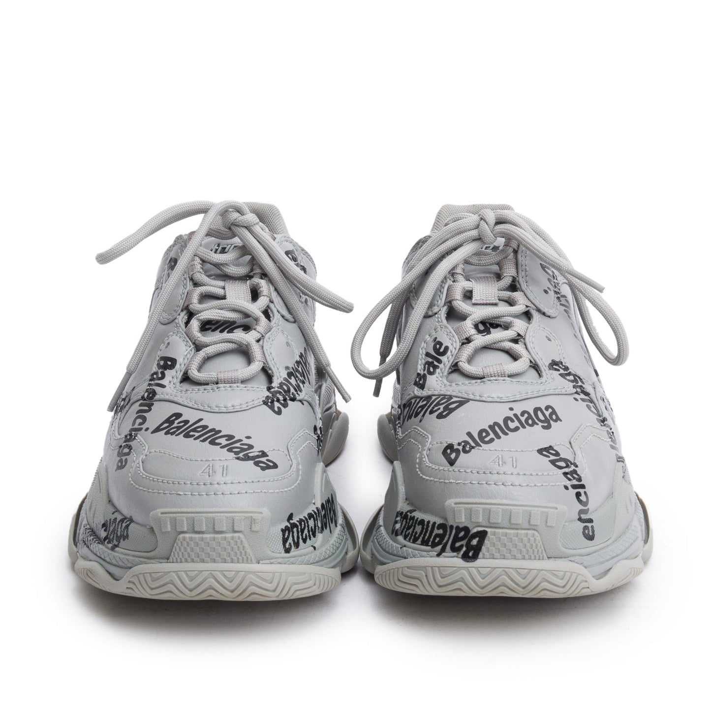 Balenciaga Grey Leather All Over Logo Triple S Chunky Sneakers, Men's Size 41