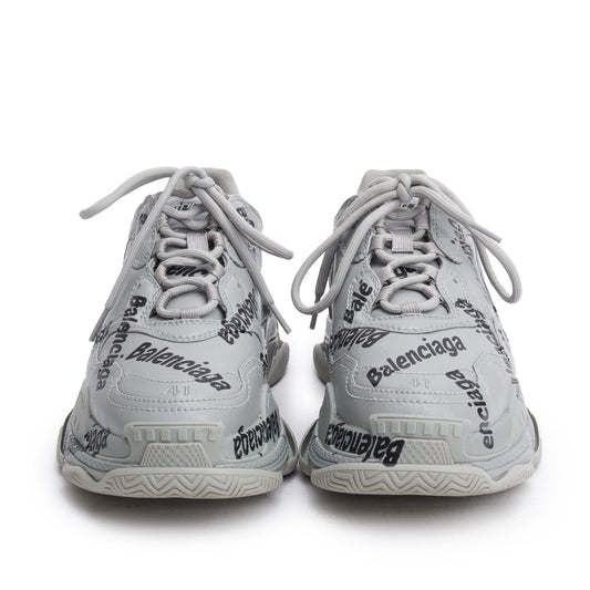 Balenciaga Grey Leather All Over Logo Triple S Chunky Sneakers, Men's Size 41