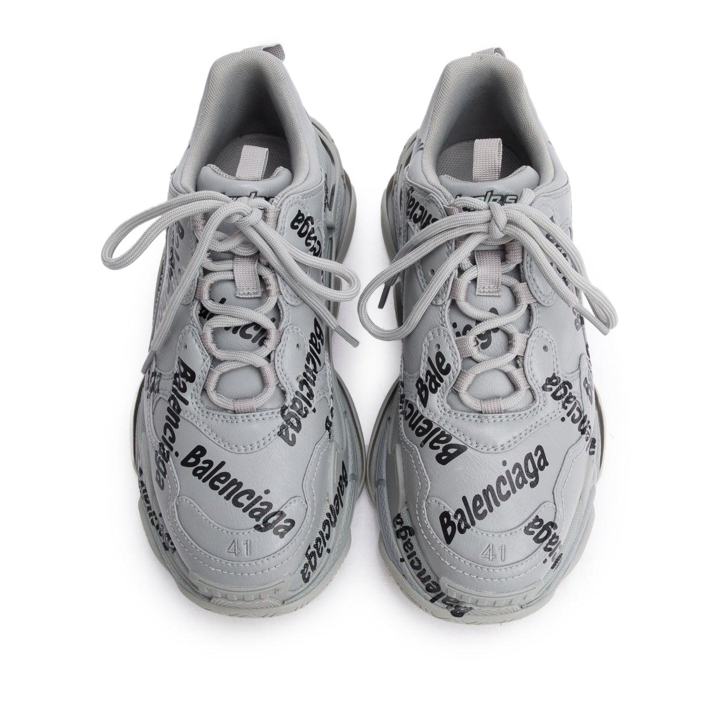 Balenciaga Grey Leather All Over Logo Triple S Chunky Sneakers, Men's Size 41