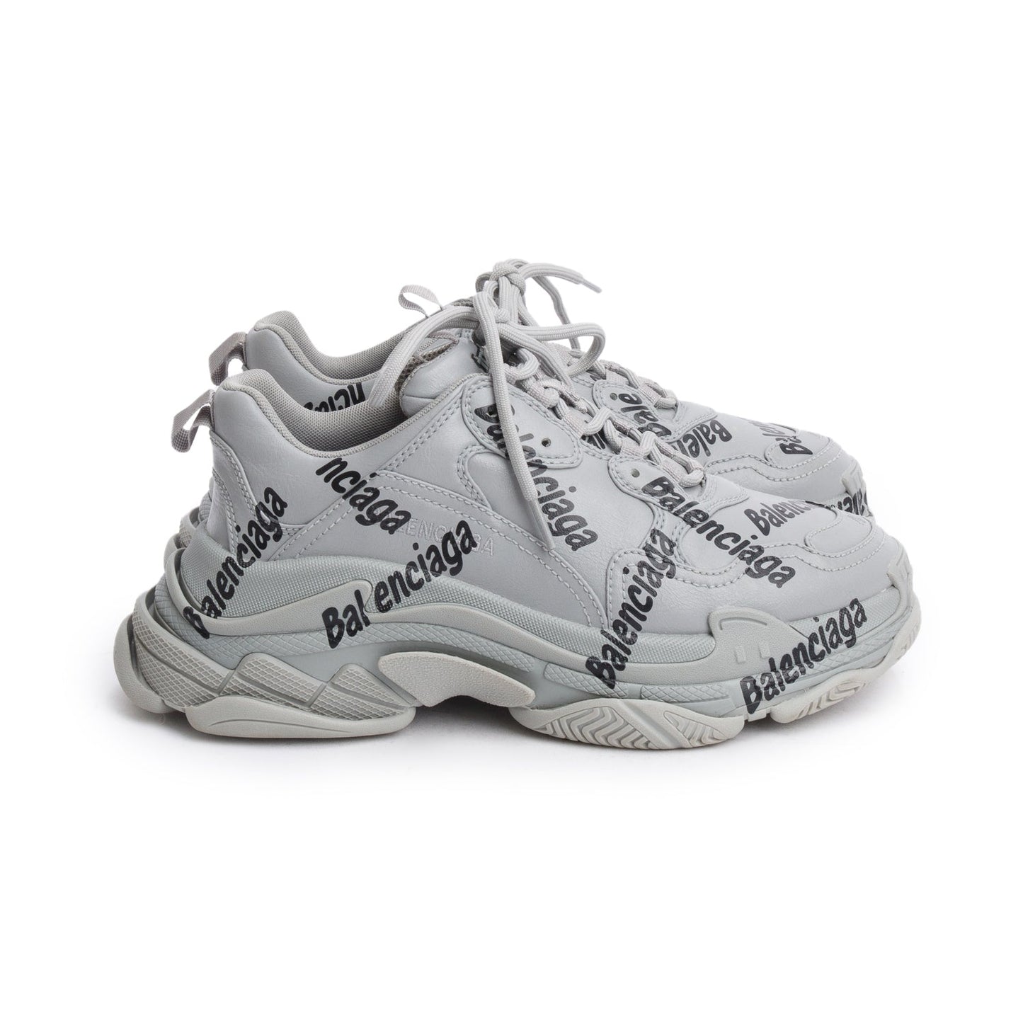 Balenciaga Grey Leather All Over Logo Triple S Chunky Sneakers, Men's Size 41