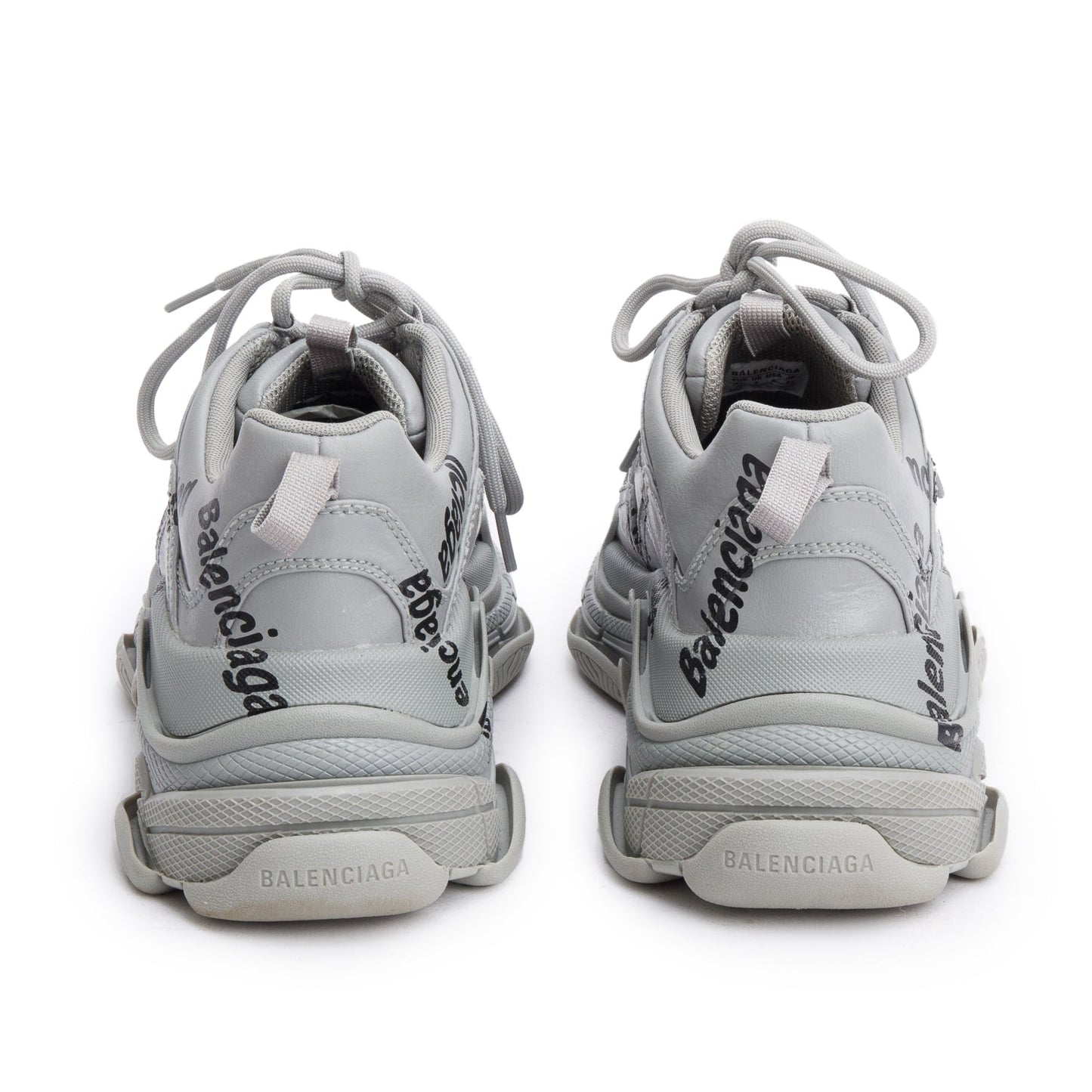 Balenciaga Grey Leather All Over Logo Triple S Chunky Sneakers, Men's Size 41