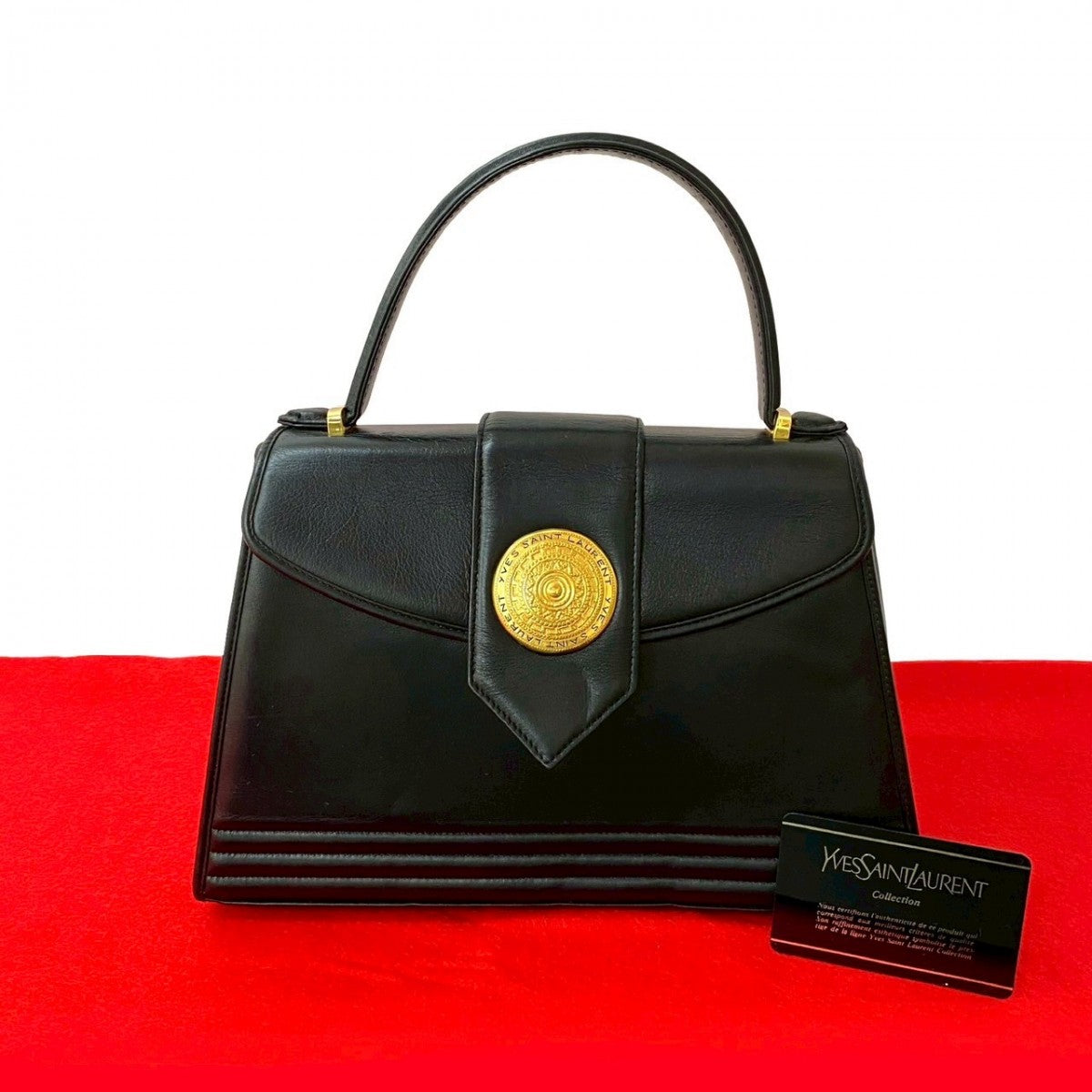 YVES SAINT LAURENT Handbag leather black logo Metal Women