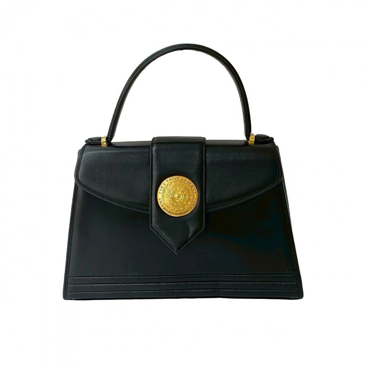 YVES SAINT LAURENT Handbag leather black logo Metal Women