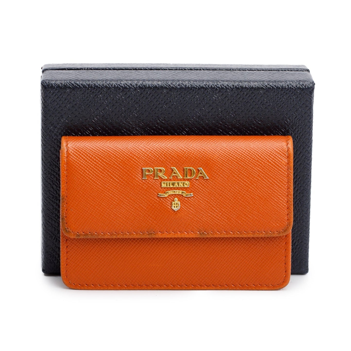 Prada Orange Saffiano Leather Flap Card Holder
