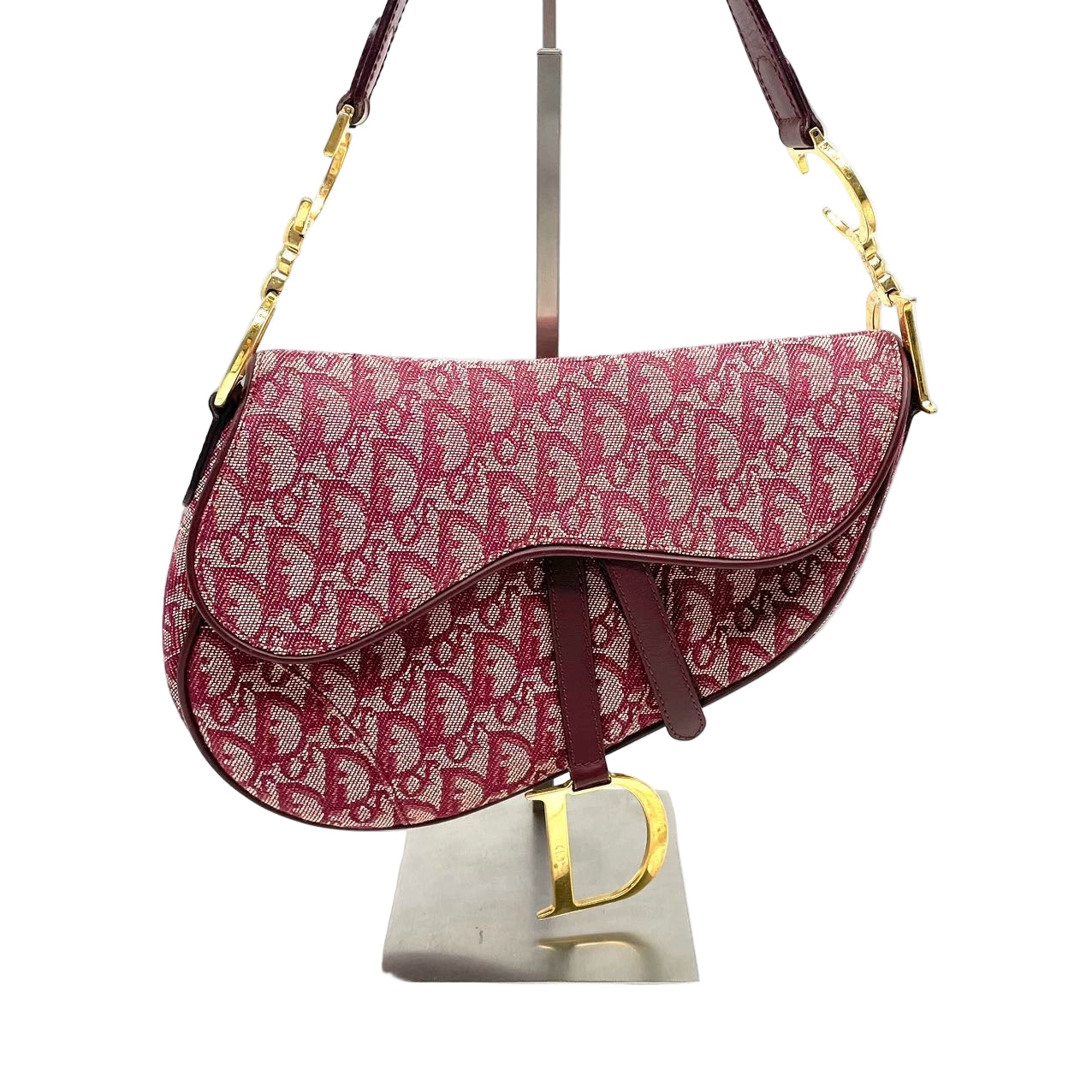 Dior Saddle   Medium Red Burgundy Monogram Oblique Shoulder Bag 2002