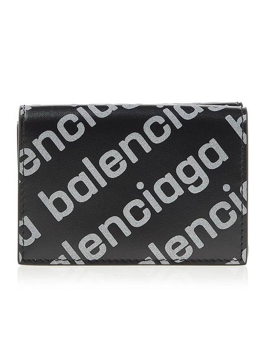 Luxury Balenciaga Trending 2025 All-Over Logo Tri-Fold Half Wallet Black