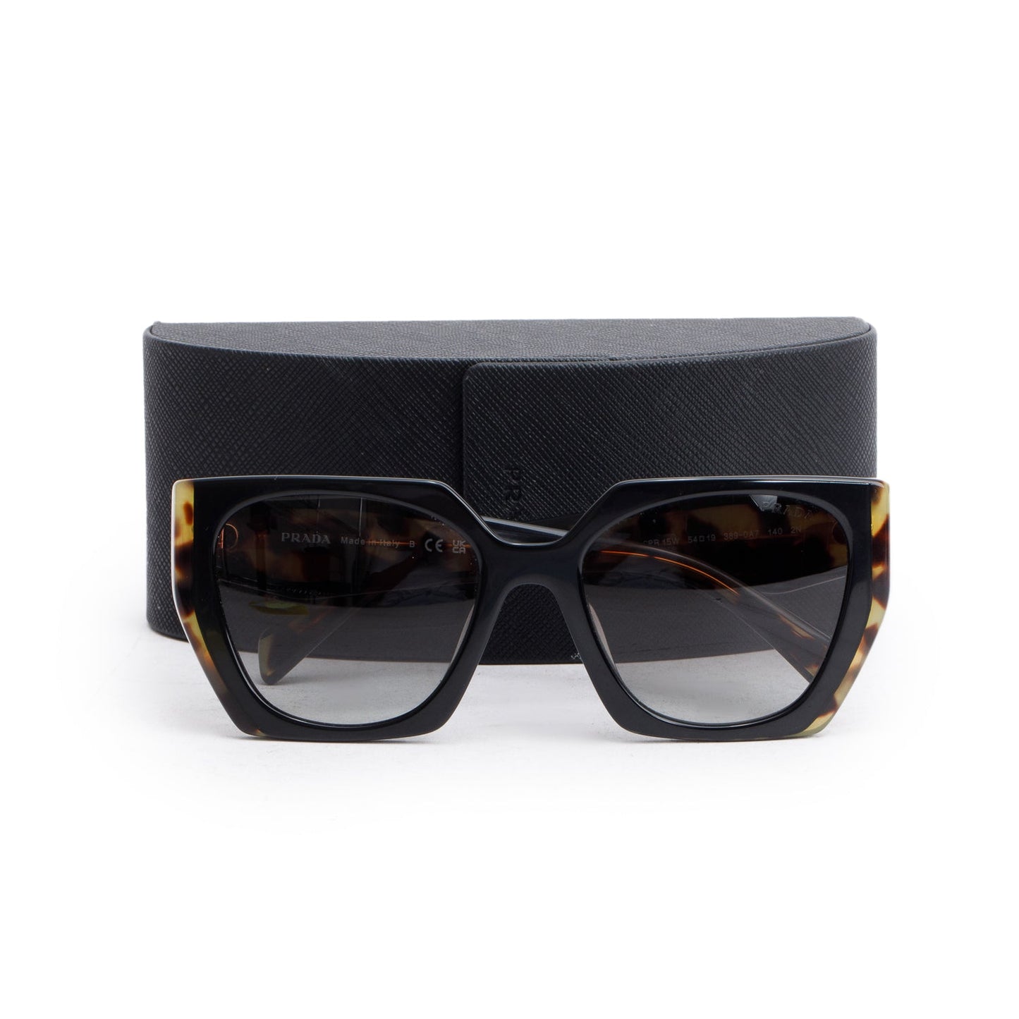 Prada SPR 15W Black/Brown Tortoishell Acetate Prada Logo Sunglasses