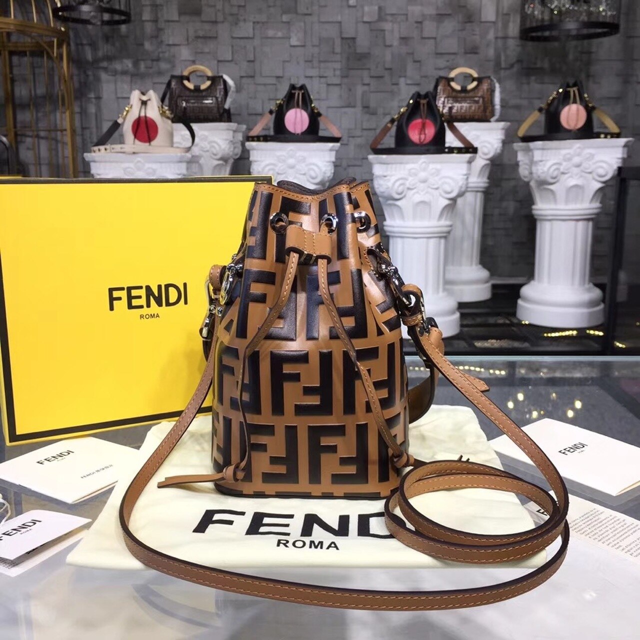 Top QualityTop Quality Mon Tresor Bucket Bag Brown/Black For Women, Women’s Handbags, Shoulder And Crossbody Bags 7in/18cm FF 8BS010A659F13VK