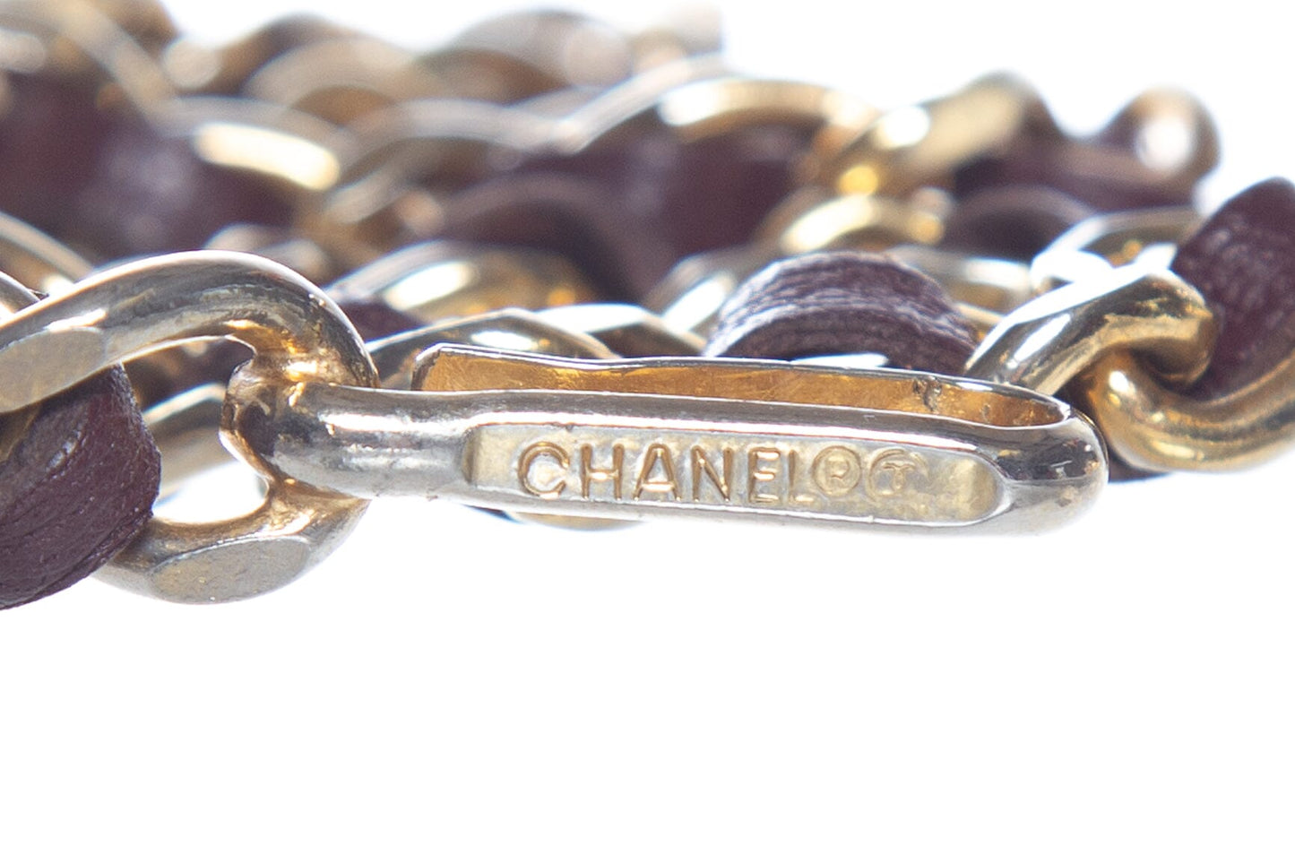 Chanel   1982 Gold Chain Brown Braided Belt