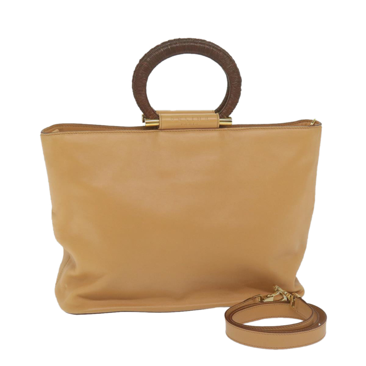 Luxury CELINE Hand Bag Leather 2way Beige Brown  63990