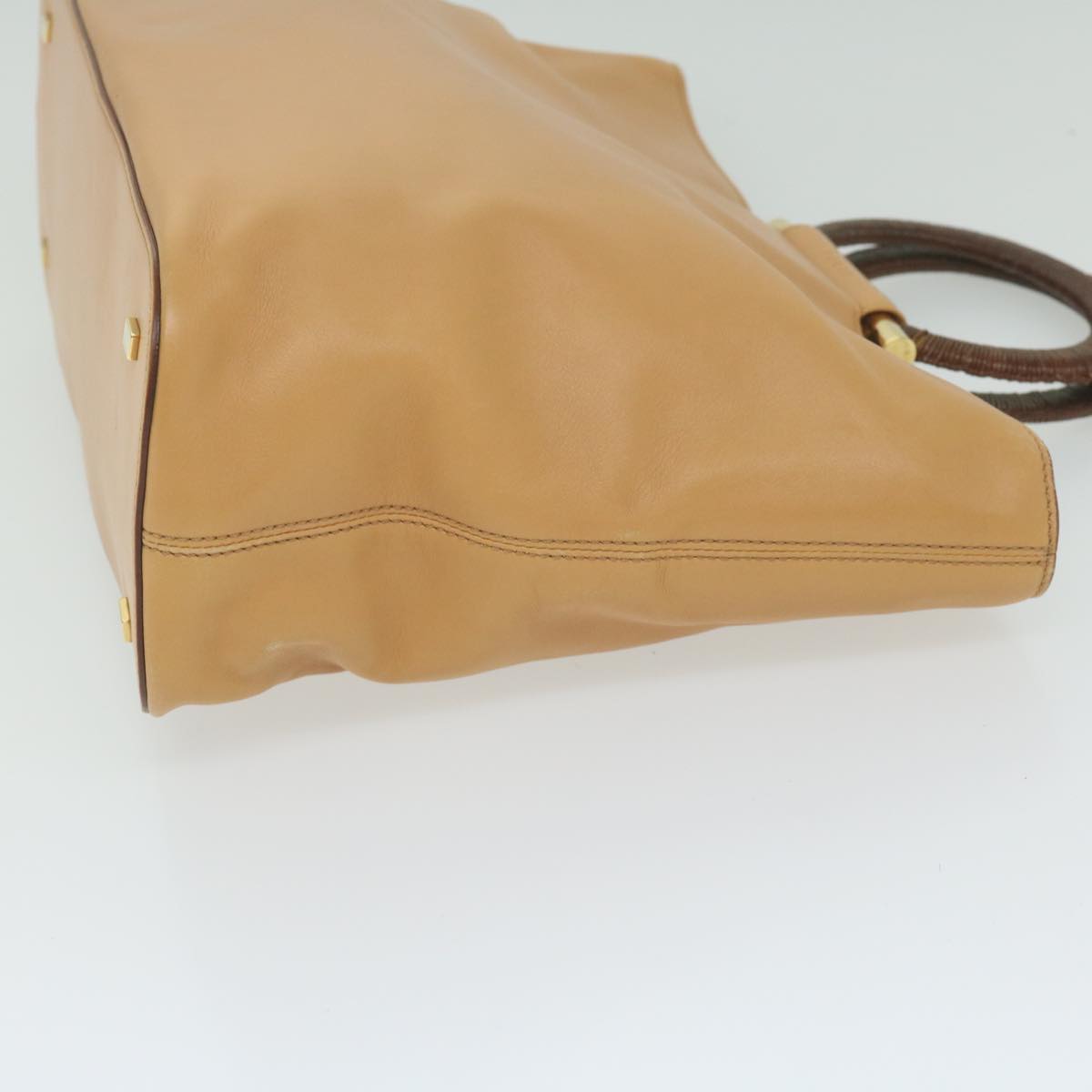 Luxury CELINE Hand Bag Leather 2way Beige Brown  63990