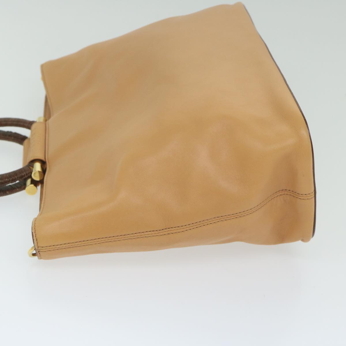 Luxury CELINE Hand Bag Leather 2way Beige Brown  63990