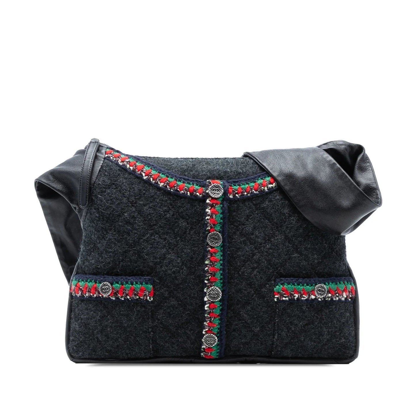 Gray Chanel Quilted Wool and Lambskin Girl Bag