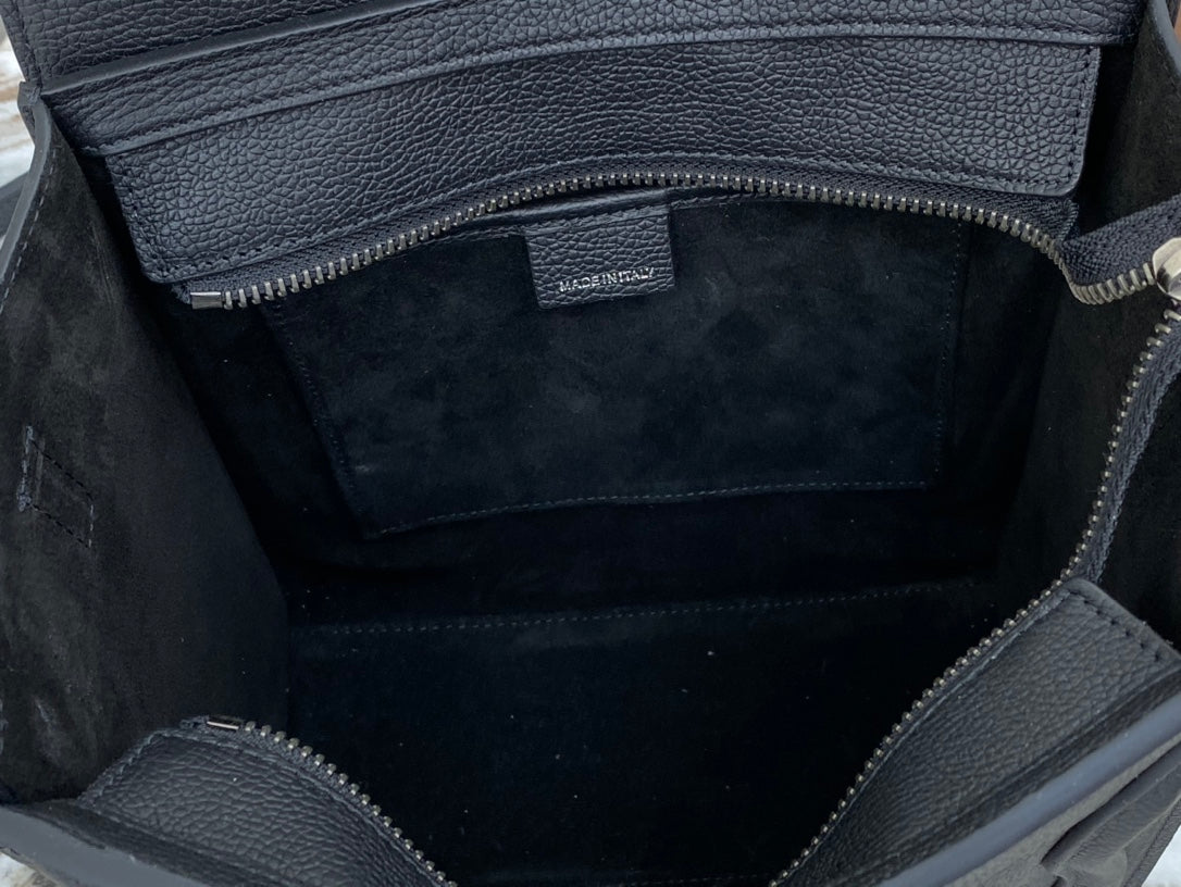 Top Quality Nano LuGucciage Bag In Drummed Black For Women 8in/20cm 189243DRU.38NO