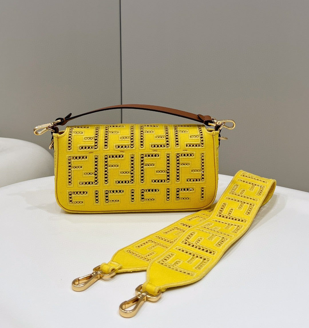 Top QualityTop Quality Baguette Yellow with Embroidery Medium Bag For Woman 28cm/11in