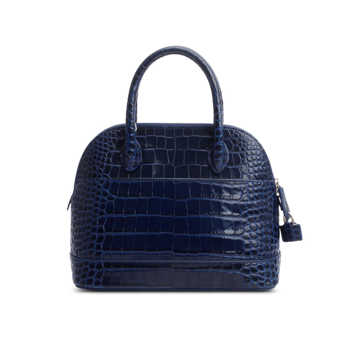Balenciaga Navy Shiny Calfskin Logo Croc Embossed S Ville Top Handle Bag