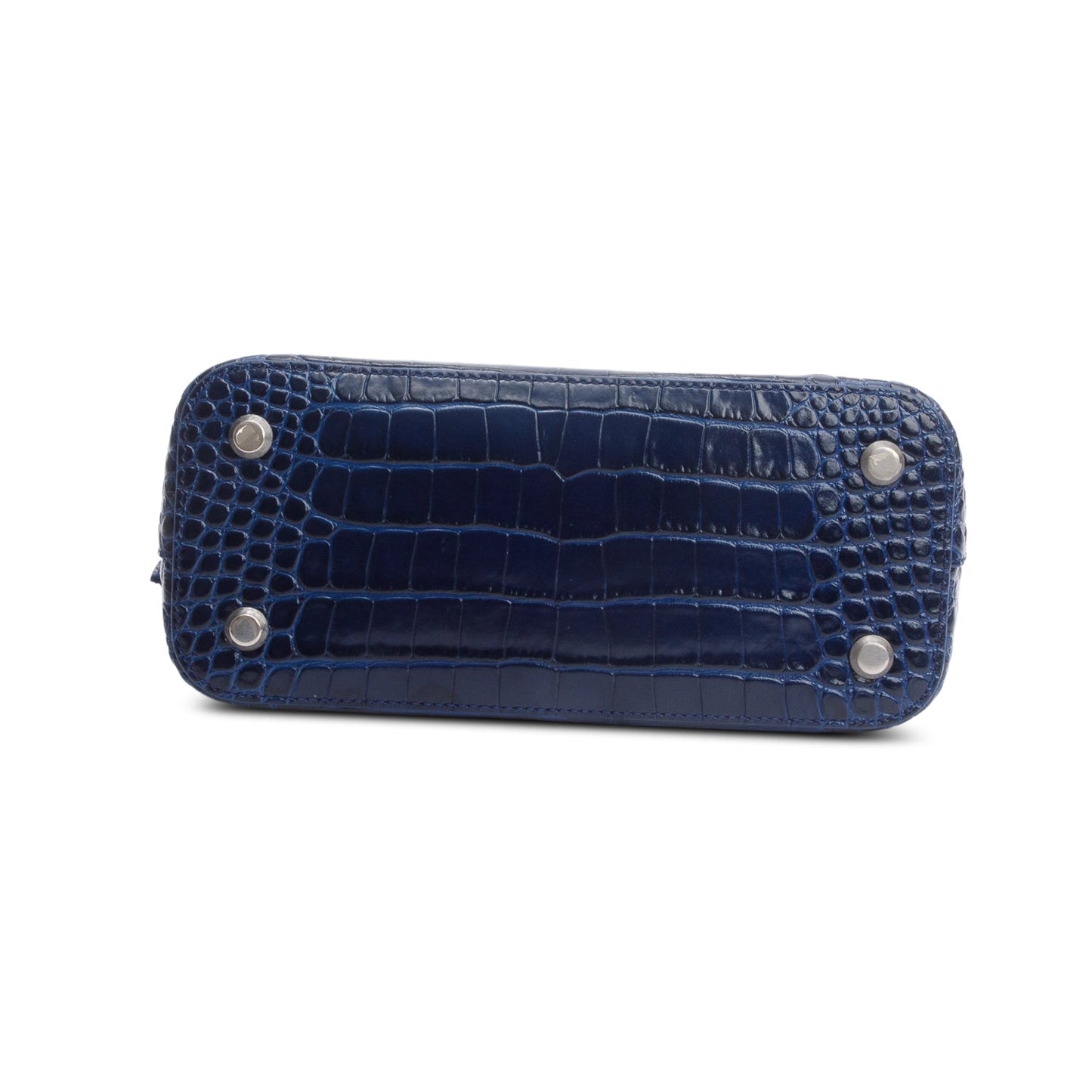 Balenciaga Navy Shiny Calfskin Logo Croc Embossed S Ville Top Handle Bag