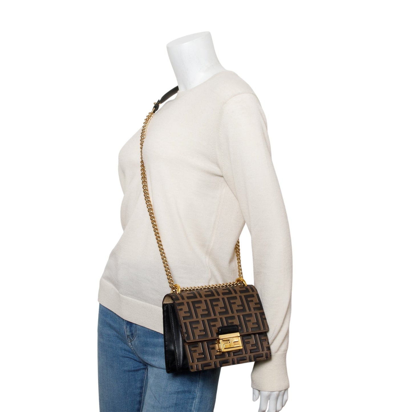 Fendi Vitello Liberty Bi-Color FF 1974 Embossed Small Kan U Shoulder Bag