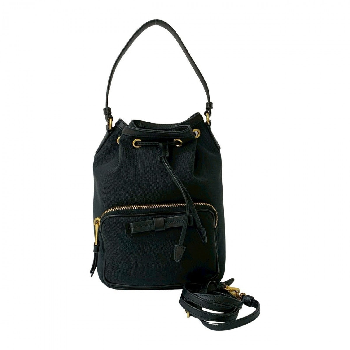 PRADA Shoulder Bag Canvas, Leather black logo duet Women