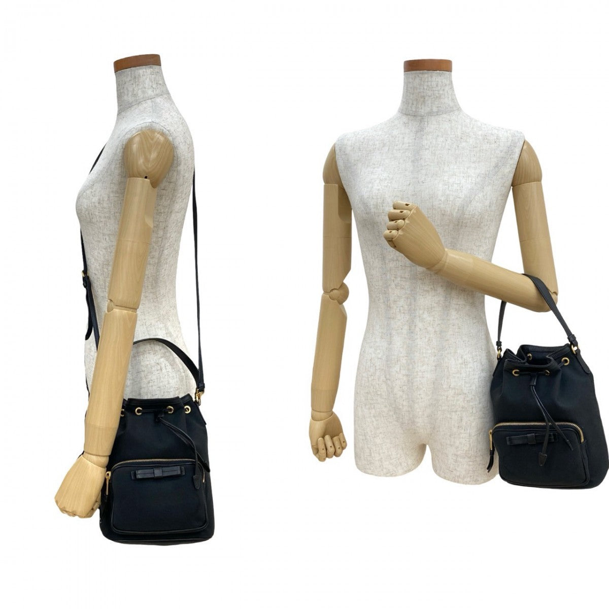 PRADA Shoulder Bag Canvas, Leather black logo duet Women